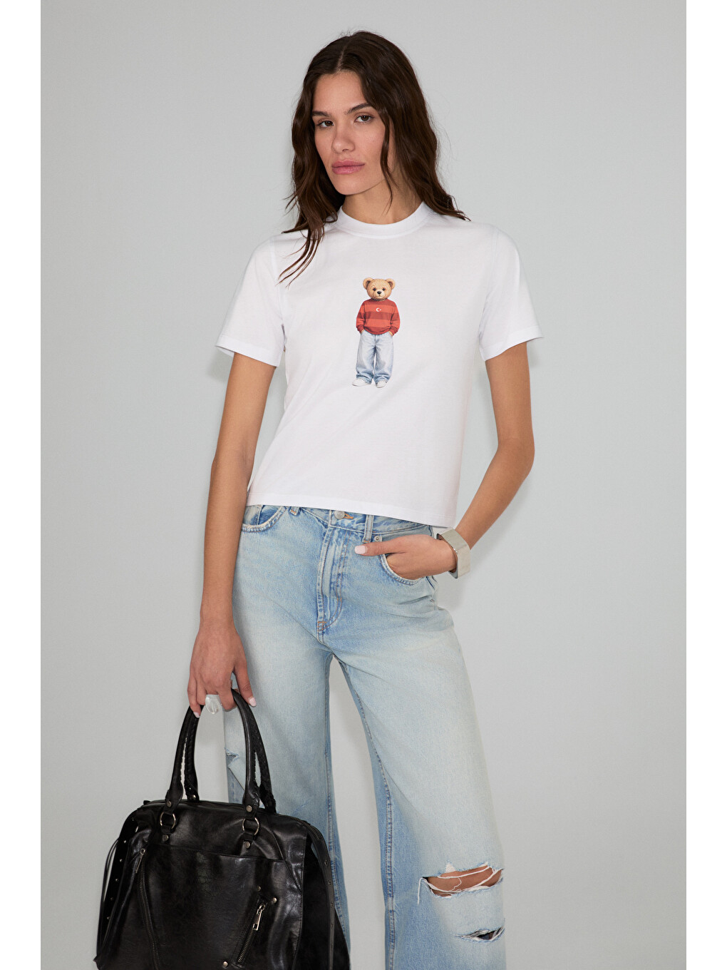 Beyaz ASENA Kadın Yumuşak Ve %100 Organik Pamuklu Dünya Kupasına Özel Baskılı BEYAZ T-Shirt-3