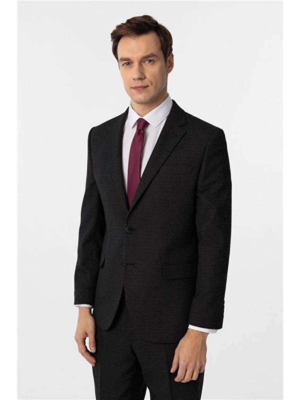 Siyah Regular Desenli Sivri Yaka 4 Drop Takım Elbise-4