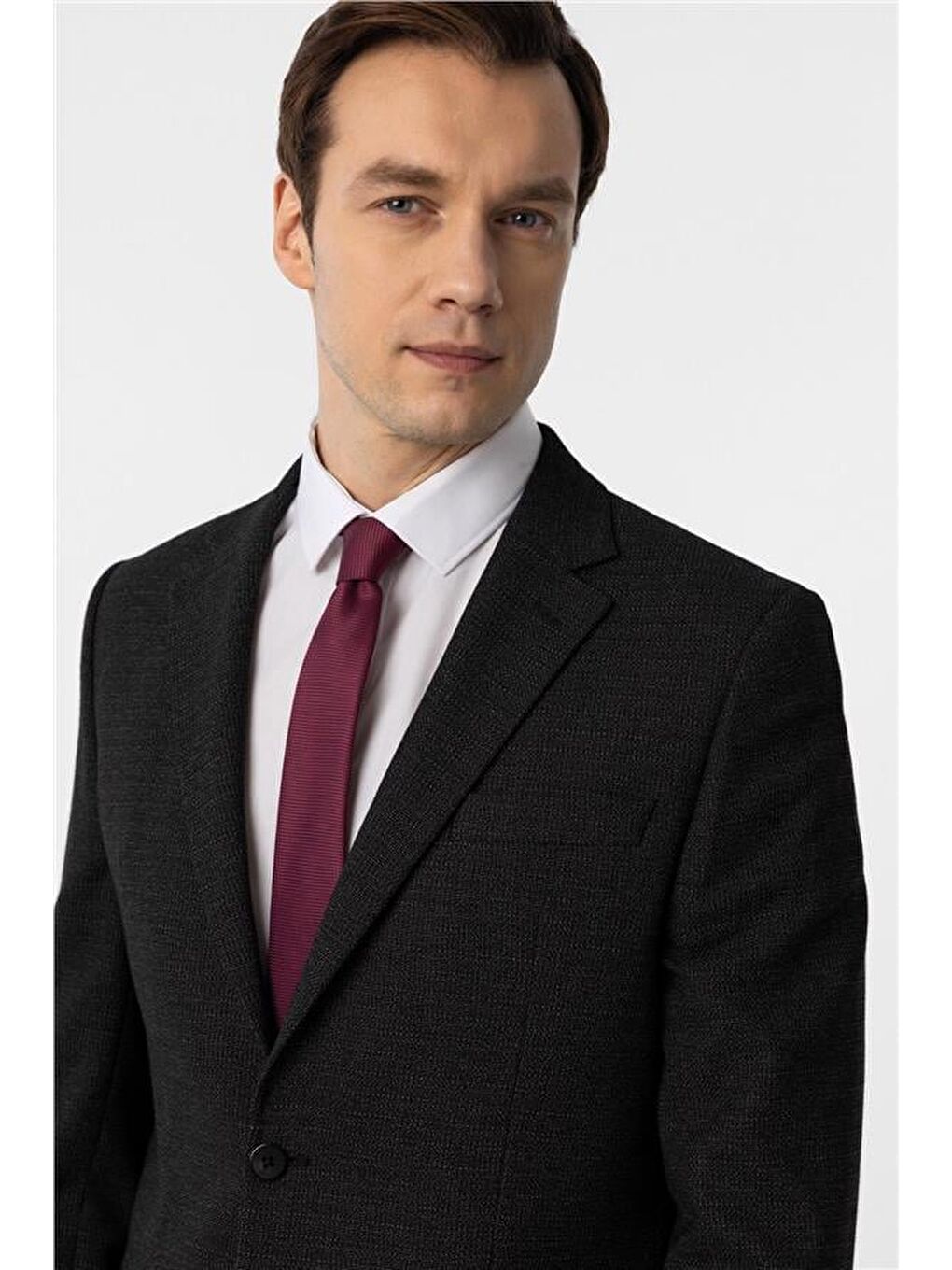 Siyah Regular Desenli Sivri Yaka 4 Drop Takım Elbise-5