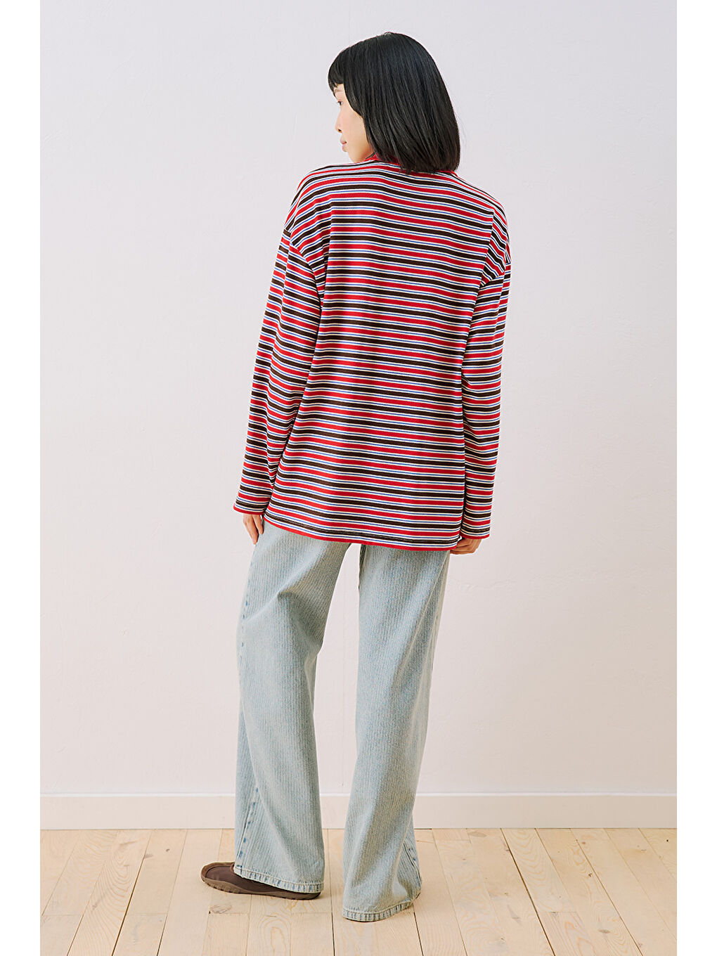 Çizgili Polo Yakalı Sweatshırt Kırmızı-7