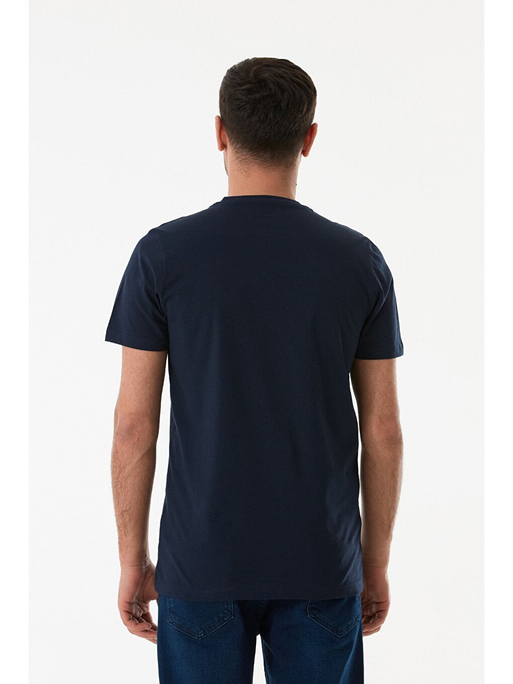 Lacivert Kabartma Baskılı Bisiklet Yaka Tişört-2