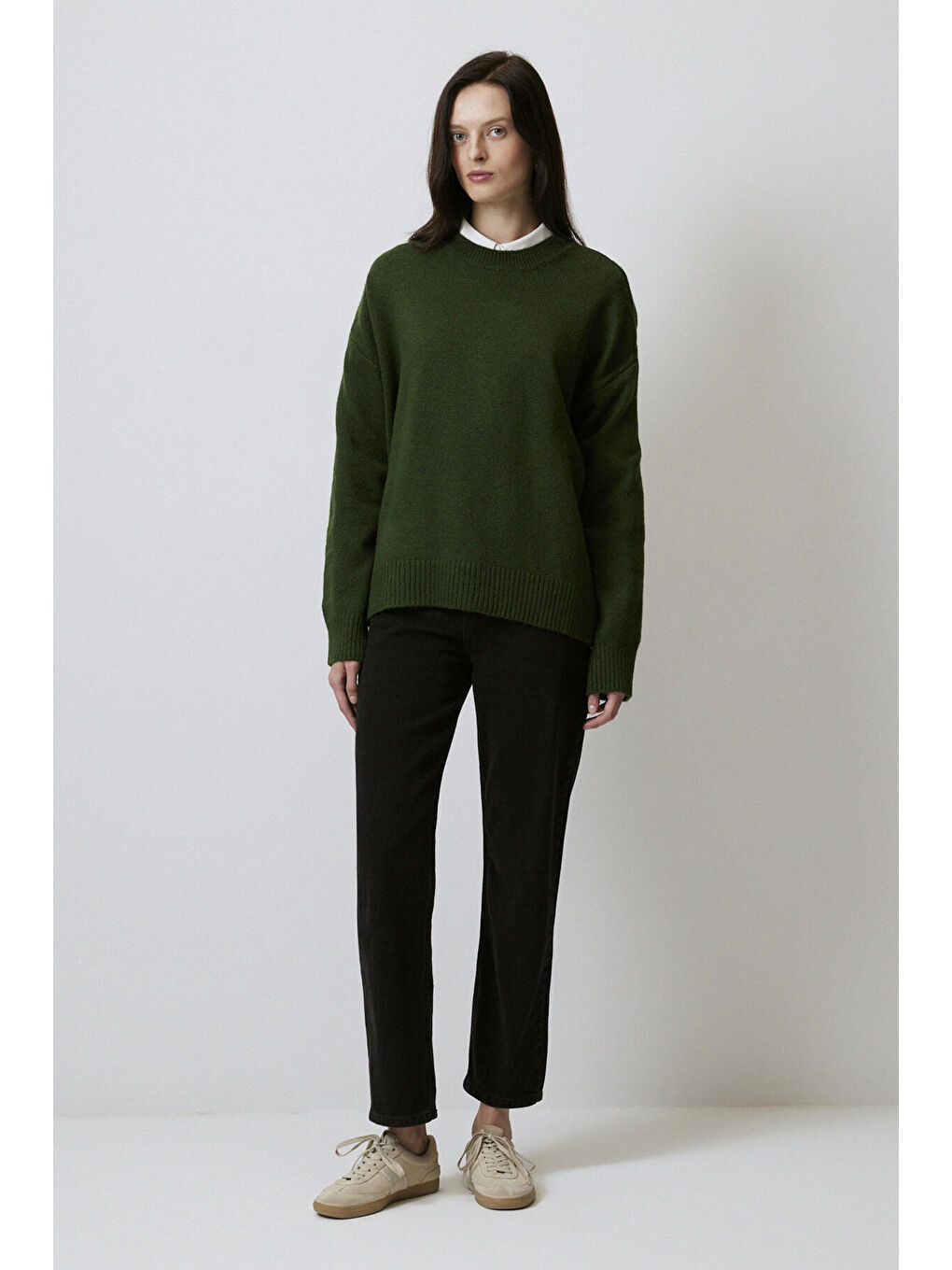 Yeşil Düz Renk Oversıze Kazak