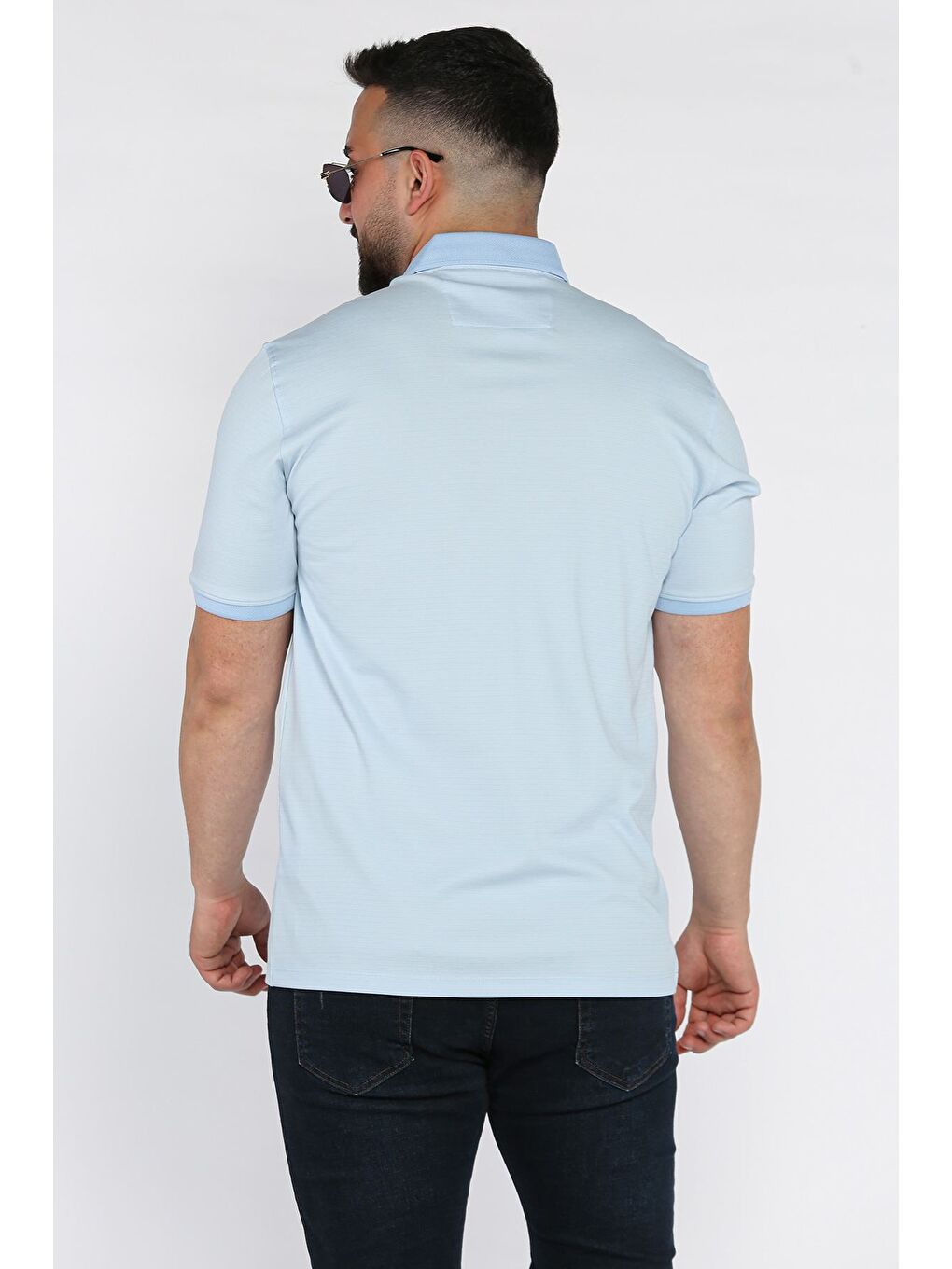 Mavi Erkek Polo Yaka Tek Cepli Desenli Tişört-2