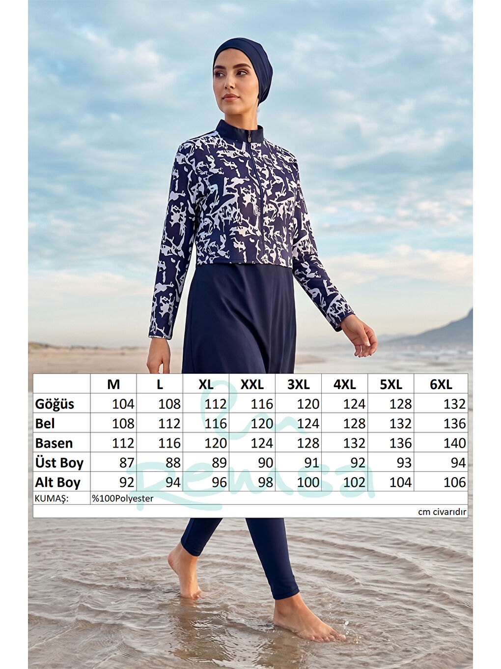 Büyük Beden Desenli Tam Kapalı Tesettür Mayo 12 Lacivert-2