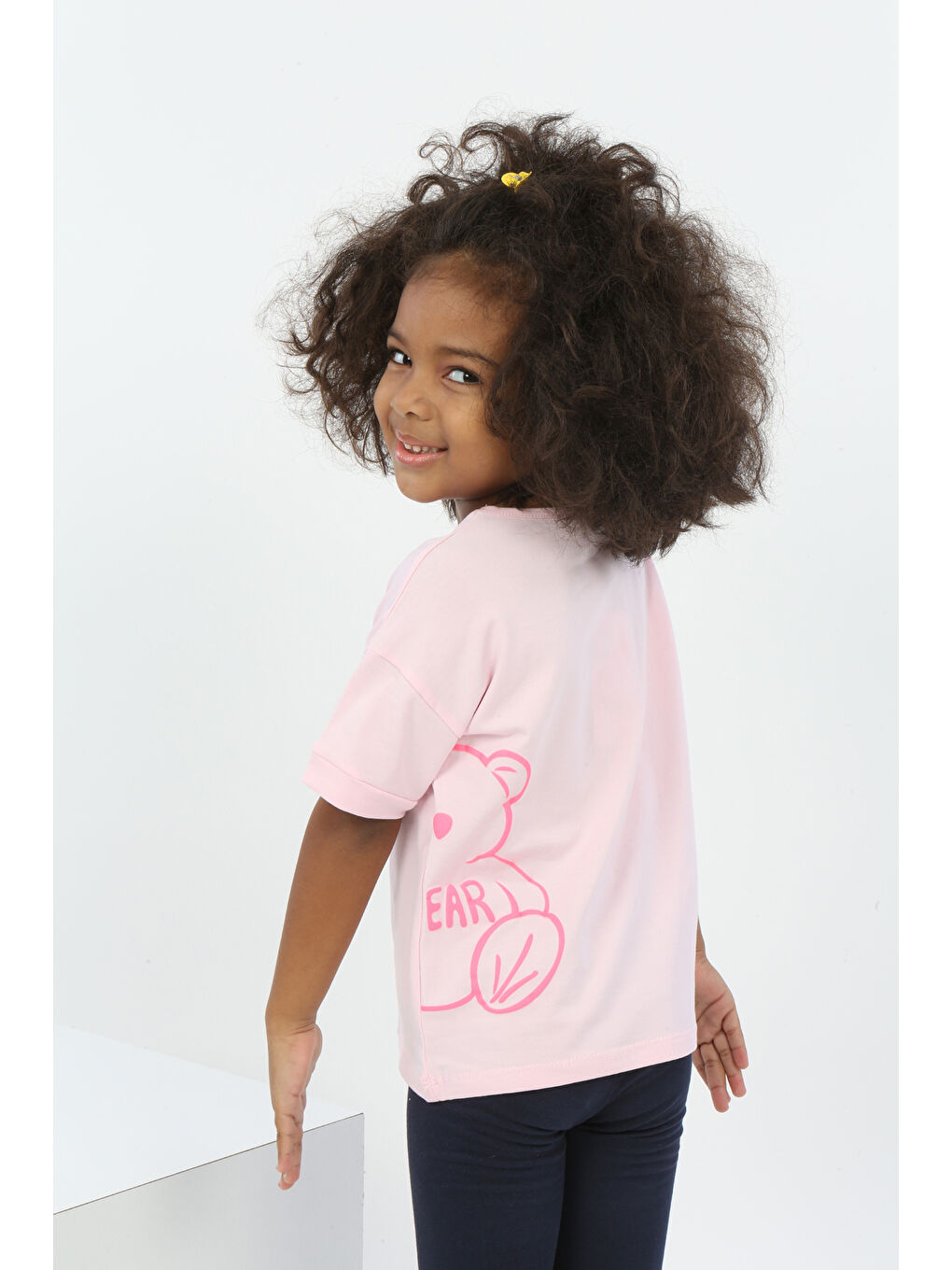 Pembe Kız Çocuk Ayıcık Baskılı Tişört-2