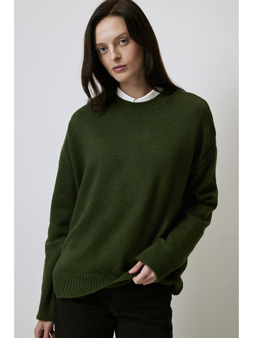 Yeşil Düz Renk Oversıze Kazak-2