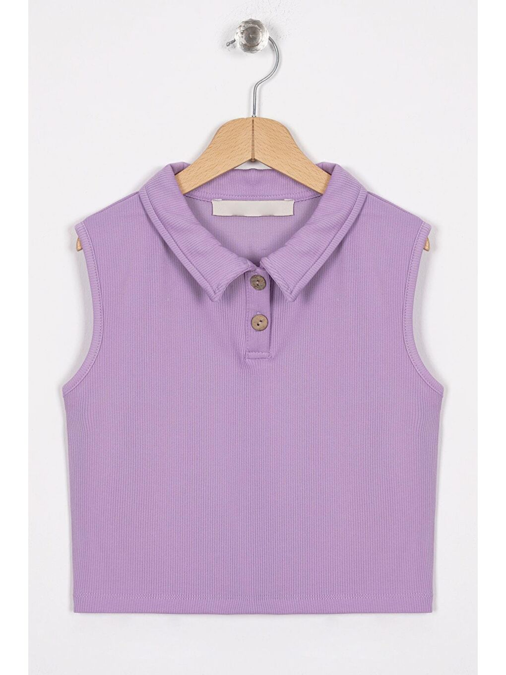 Yaka Detaylı Lila Renk Kız Çocuk Crop