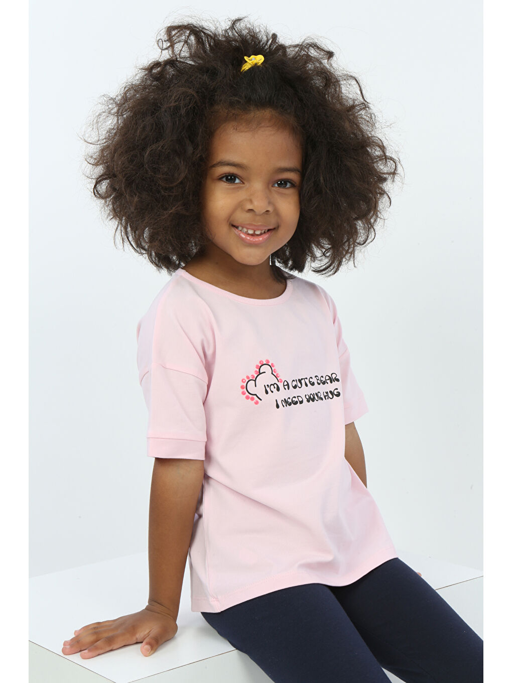 Pembe Kız Çocuk Ayıcık Baskılı Tişört-3