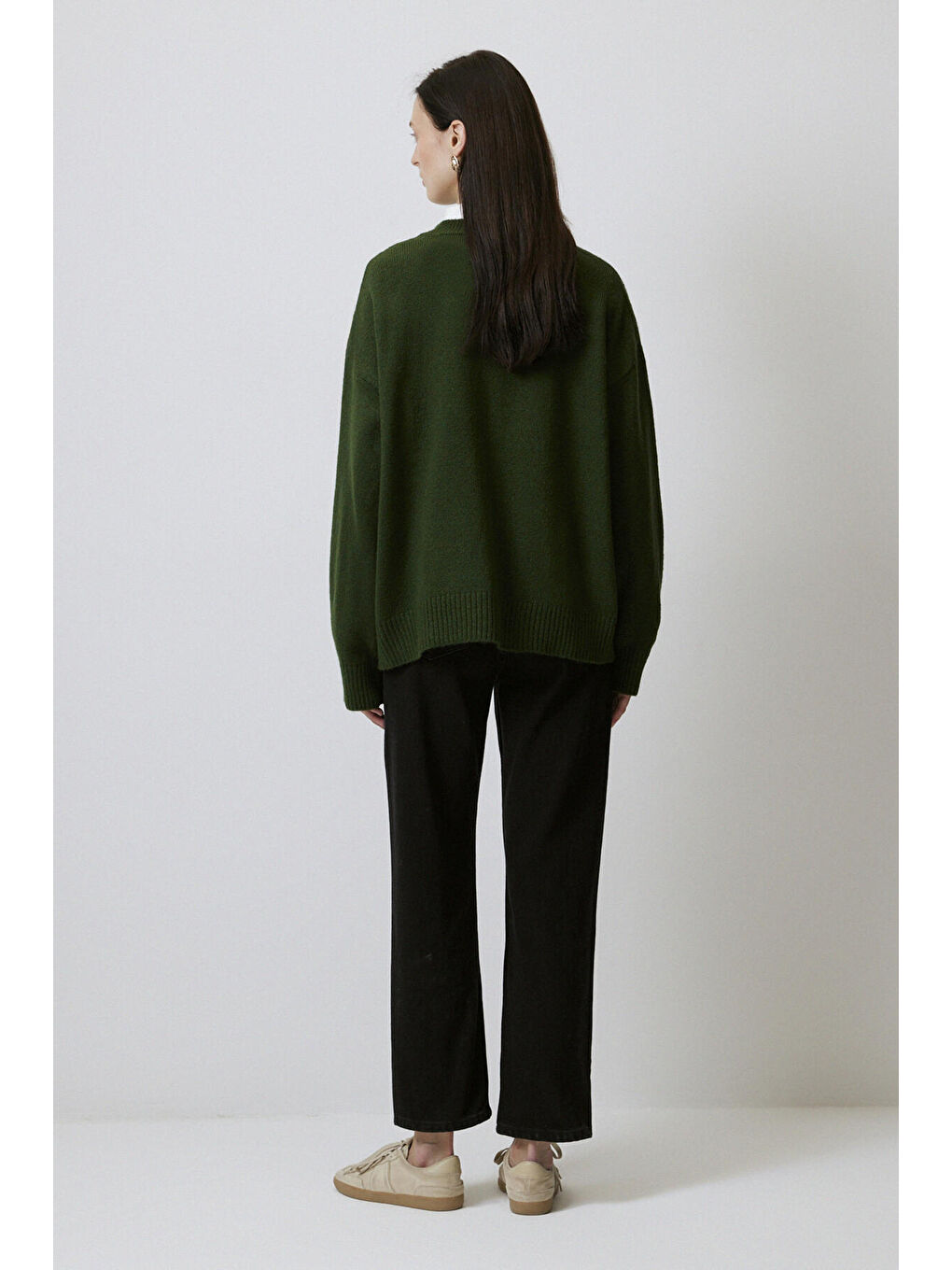 Yeşil Düz Renk Oversıze Kazak-4