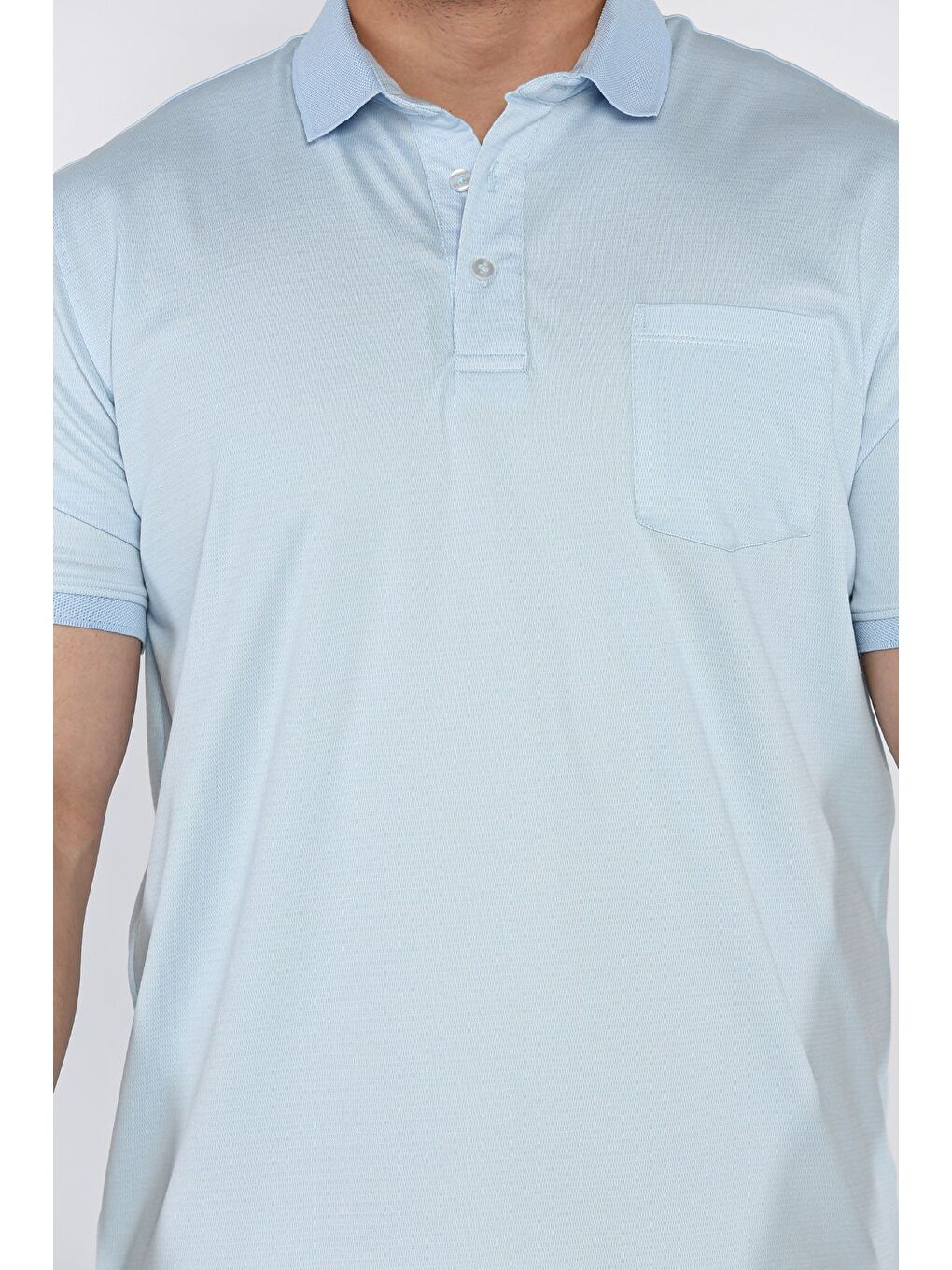 Mavi Erkek Polo Yaka Tek Cepli Desenli Tişört-3