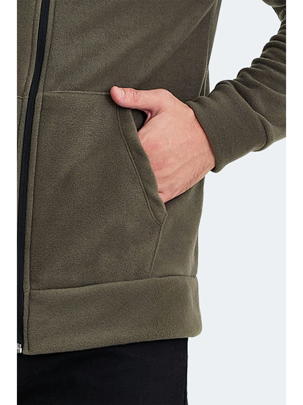 SANSA 2 Lİ SET Erkek Fermuarlı Dik Yaka Cepli Siyah - Haki Polar-7