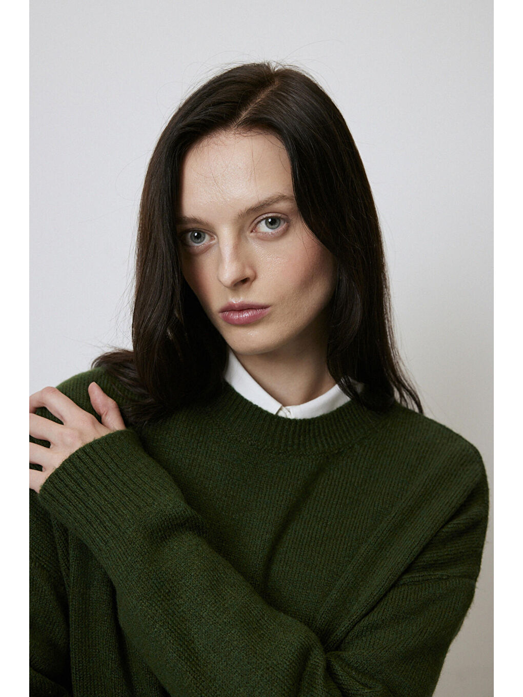 Yeşil Düz Renk Oversıze Kazak-6