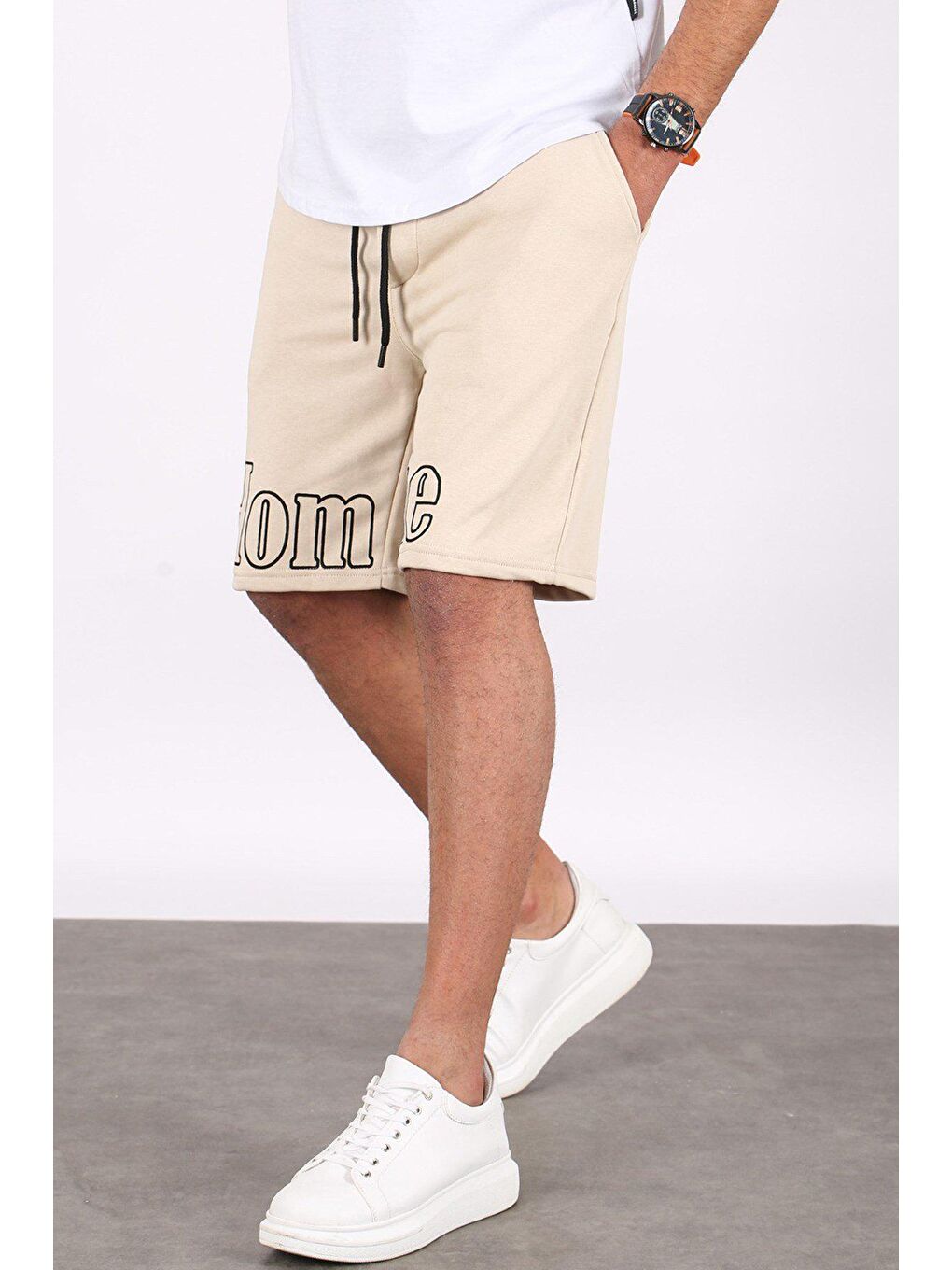 Erkek Baskılı Bej Kapri Şort 5439-5