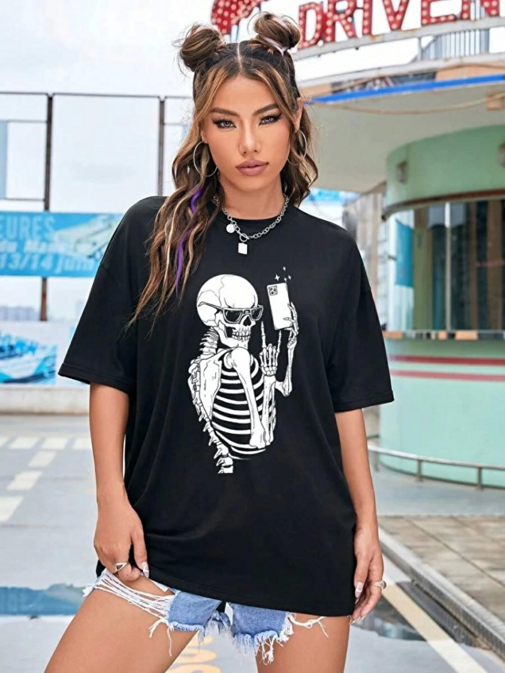 Baskılı T-shirt - Siyah-1