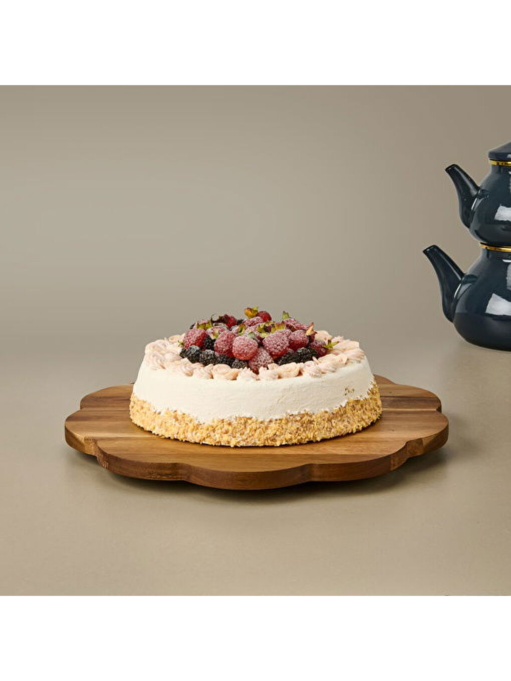 Akasya Dalgalı Dönerli Sunumluk - Kahverengi - 35 cm