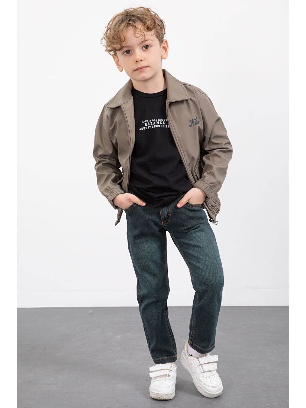 Haki Çıtçıt Cepli Ceketli Jean Pantolonlu Erkek Çocuk 3lü Takım 23385