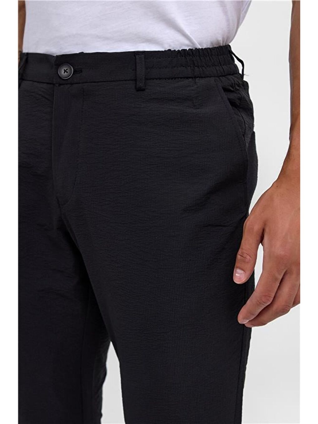 Siyah Slim Armürlü Jogger Pantolon-3