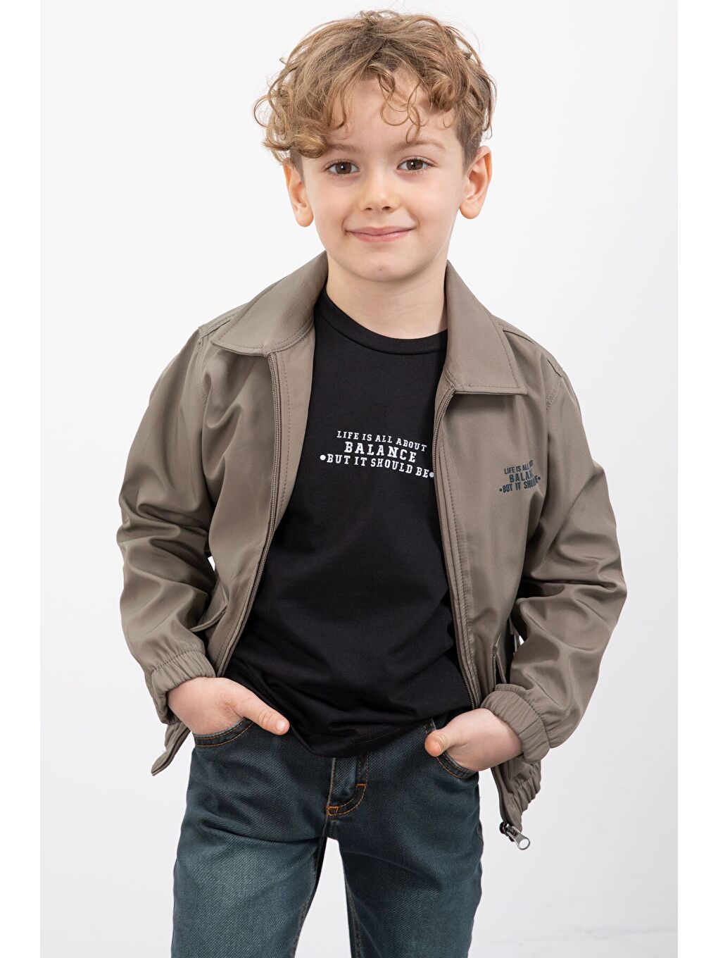 Haki Çıtçıt Cepli Ceketli Jean Pantolonlu Erkek Çocuk 3lü Takım 23385-1