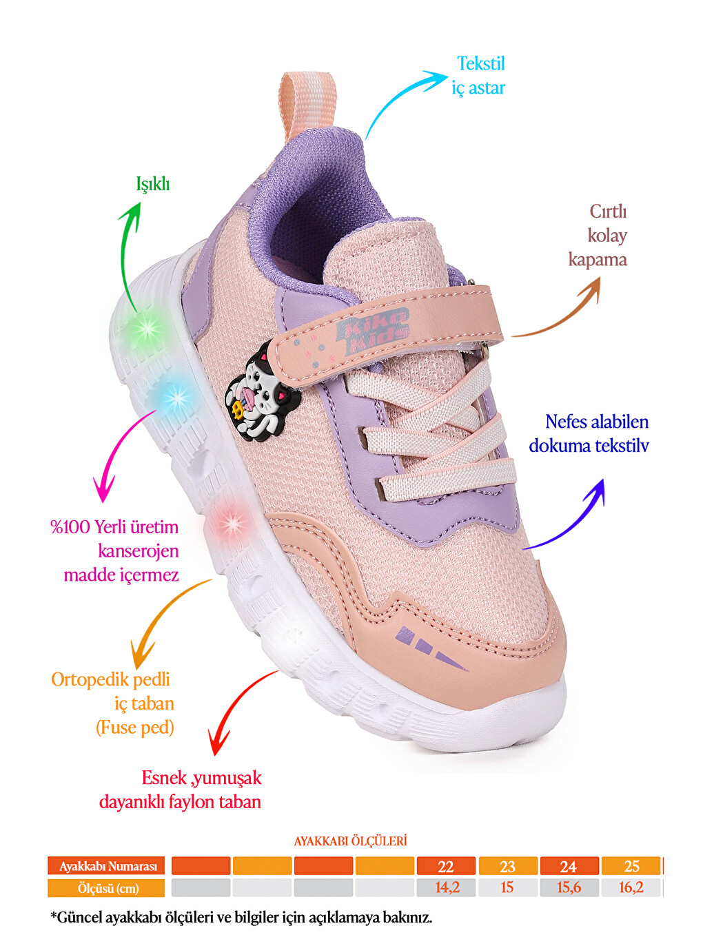 Pembe Peras Işıklı Cırtlı Kız Bebek Spor Ayakkabı-1