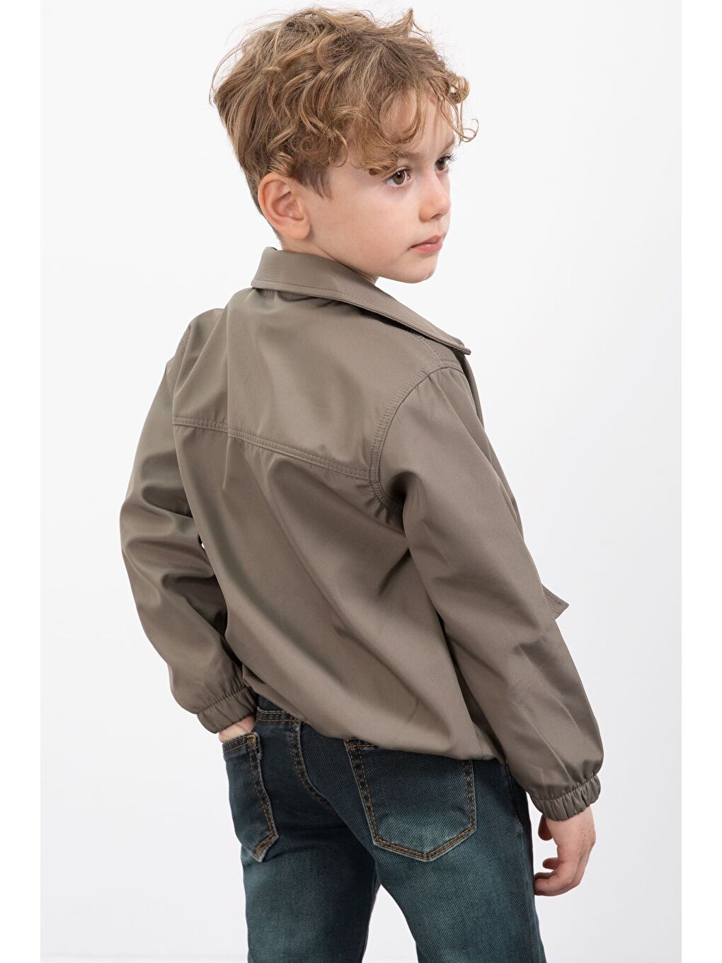 Haki Çıtçıt Cepli Ceketli Jean Pantolonlu Erkek Çocuk 3lü Takım 23385-4