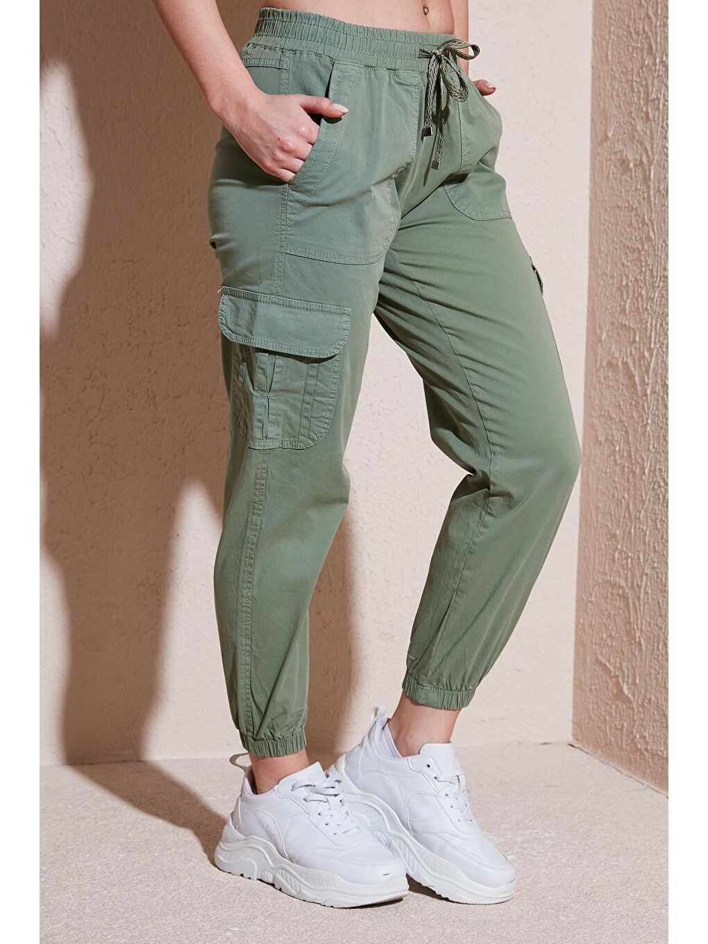 Fashion Friends Yeşil Yüksek Bel Regular Fit Jogger Kargo Kadın Pantolon 24Y0311K1 - 4