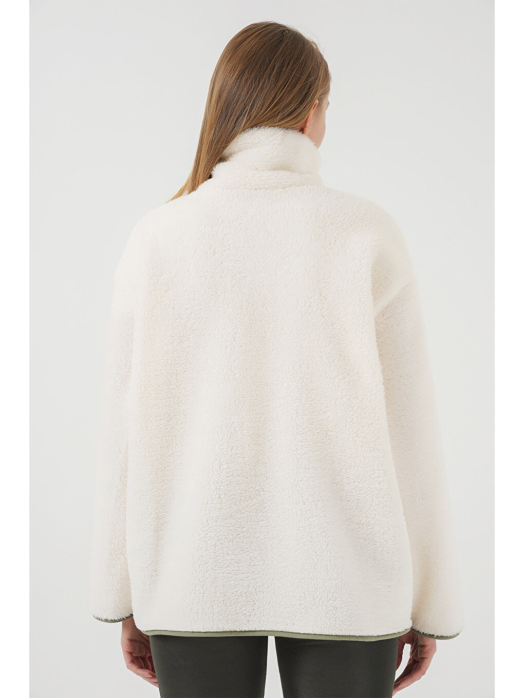 Yeşil 55446 Fermuarlı Oversize Pelüş Ceket Mont   Çağla-6