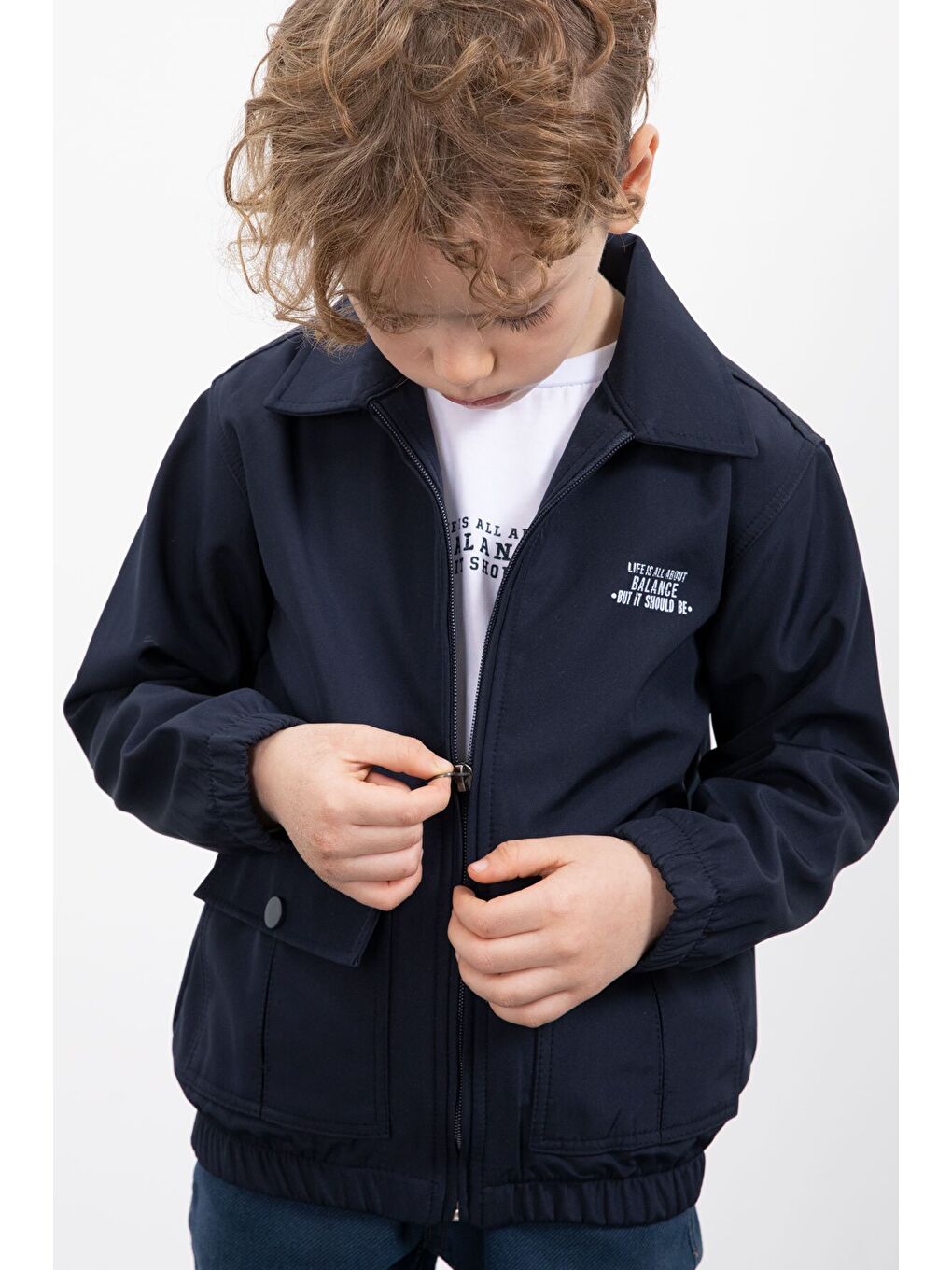 Lacivert Çıtçıt Cepli Ceketli Jean Pantolonlu Erkek Çocuk 3lü Takım 23383-1