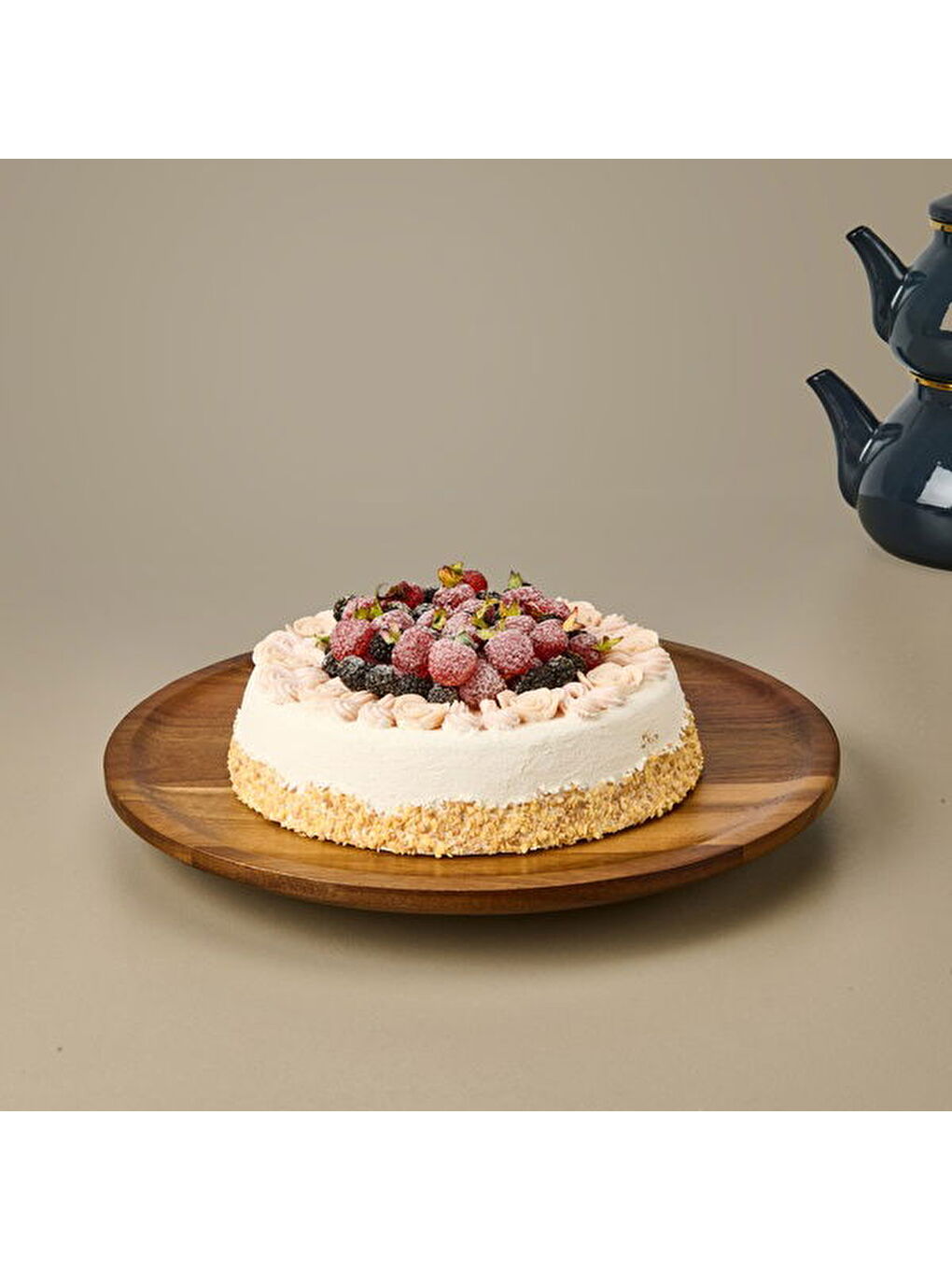 Akasya Yuvarlak Dönerli Sunumluk - Kahverengi - 35 cm