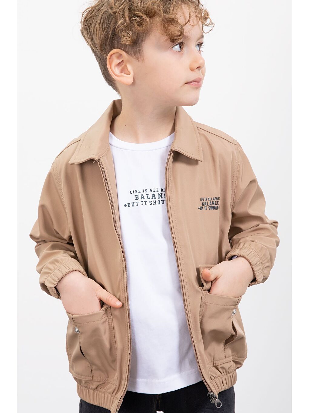 Kahverengi Çıtçıt Cepli Ceketli Jean Pantolonlu Erkek Çocuk 3lü Takım 23384-1