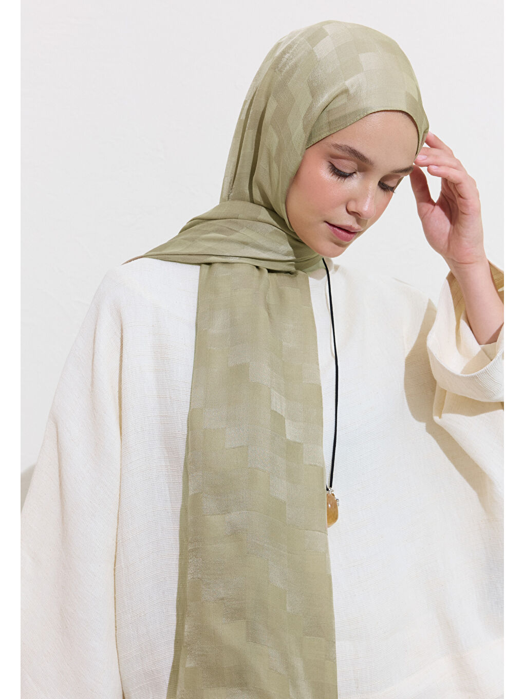 Bej Nori İpek Jakar Şal Vizon-3