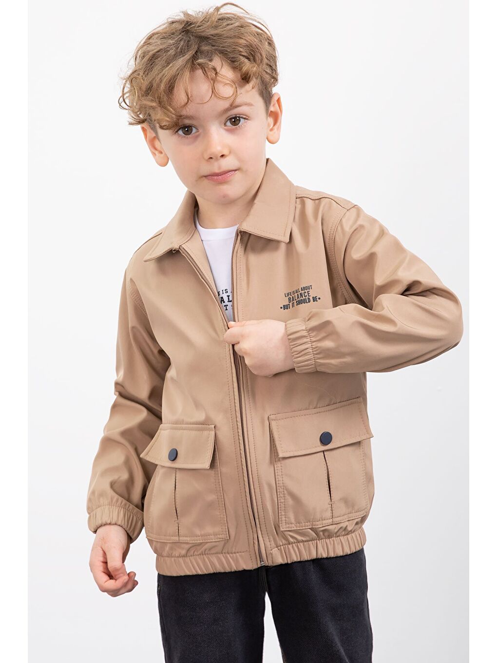 Kahverengi Çıtçıt Cepli Ceketli Jean Pantolonlu Erkek Çocuk 3lü Takım 23384-4