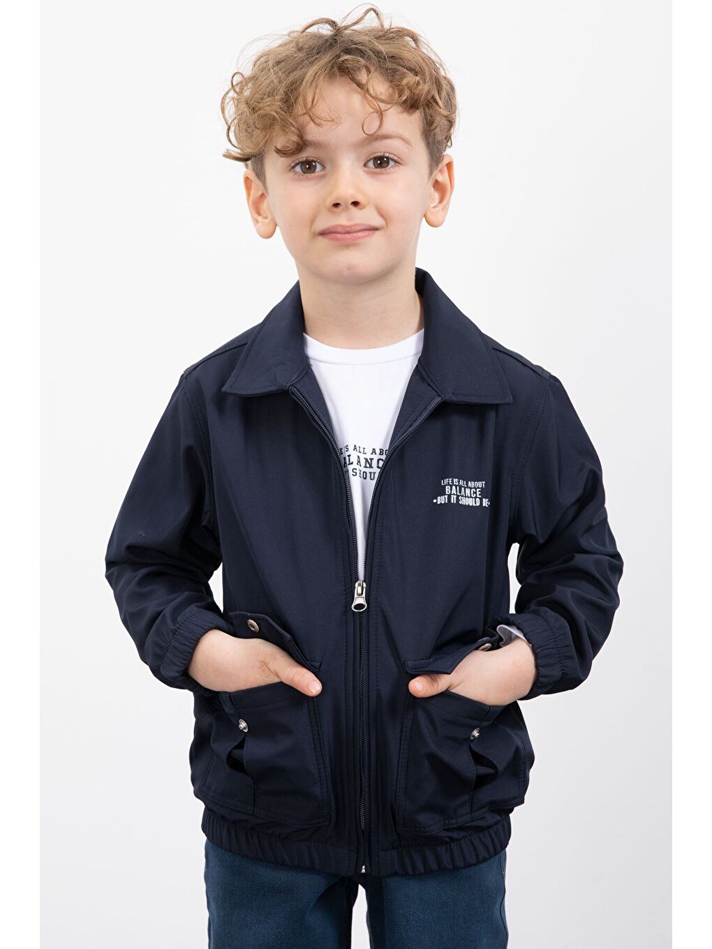 Lacivert Çıtçıt Cepli Ceketli Jean Pantolonlu Erkek Çocuk 3lü Takım 23383-4