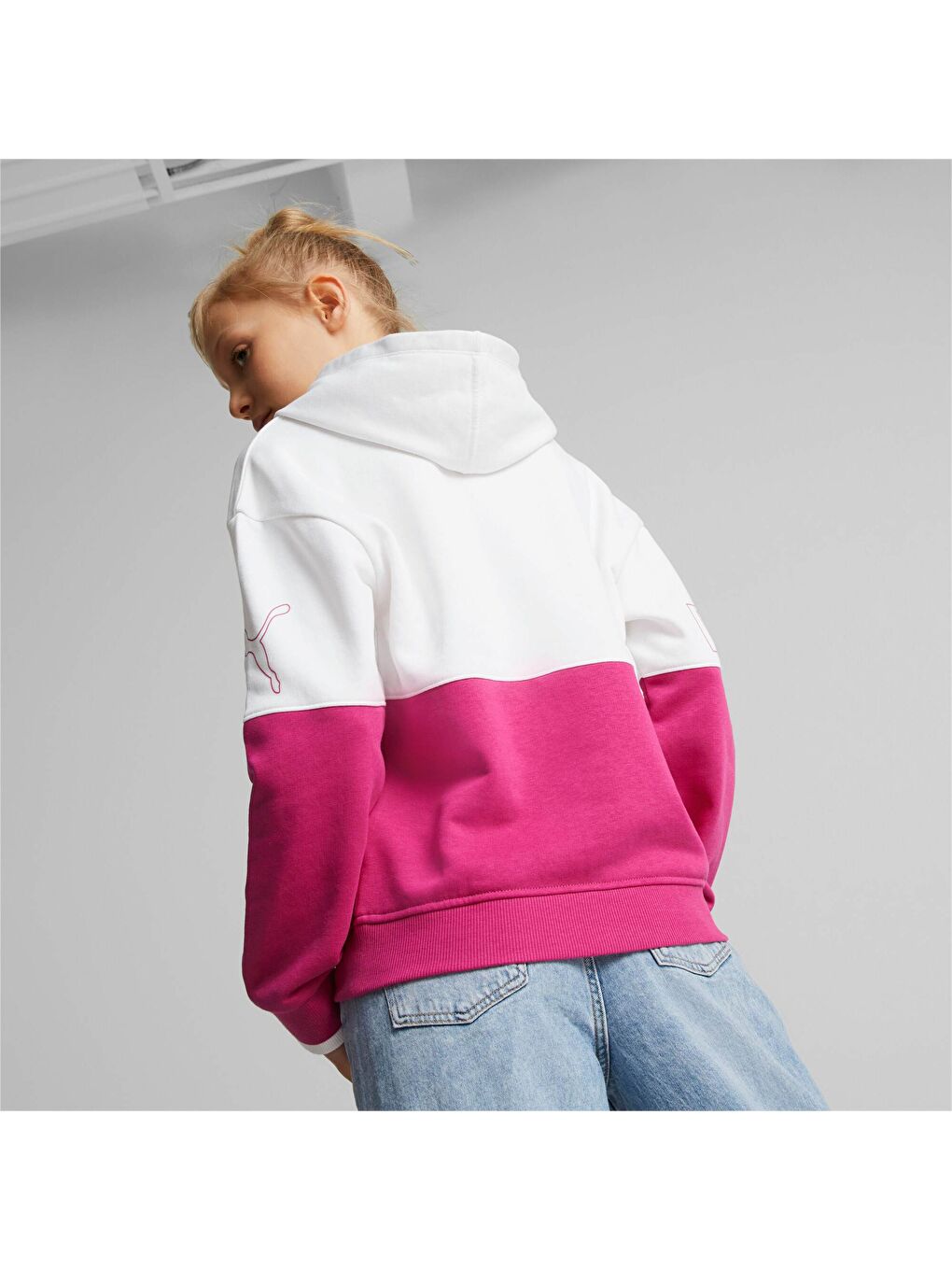Beyaz Power Colour Block Genç Kapüşonlu SWEATSHIRT-2