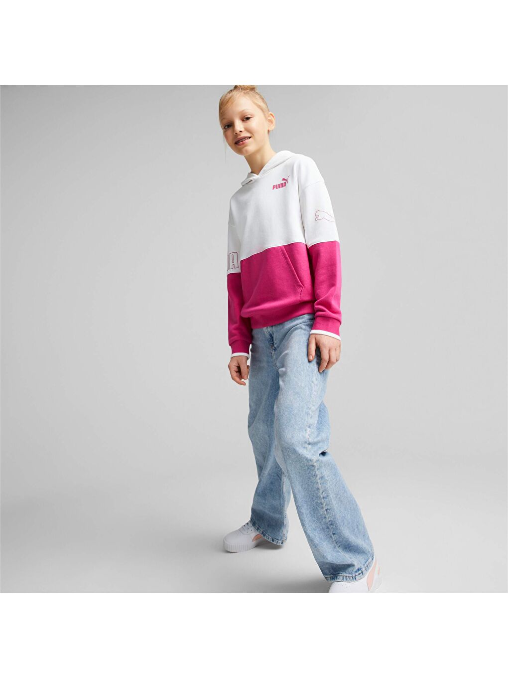 Beyaz Power Colour Block Genç Kapüşonlu SWEATSHIRT-3