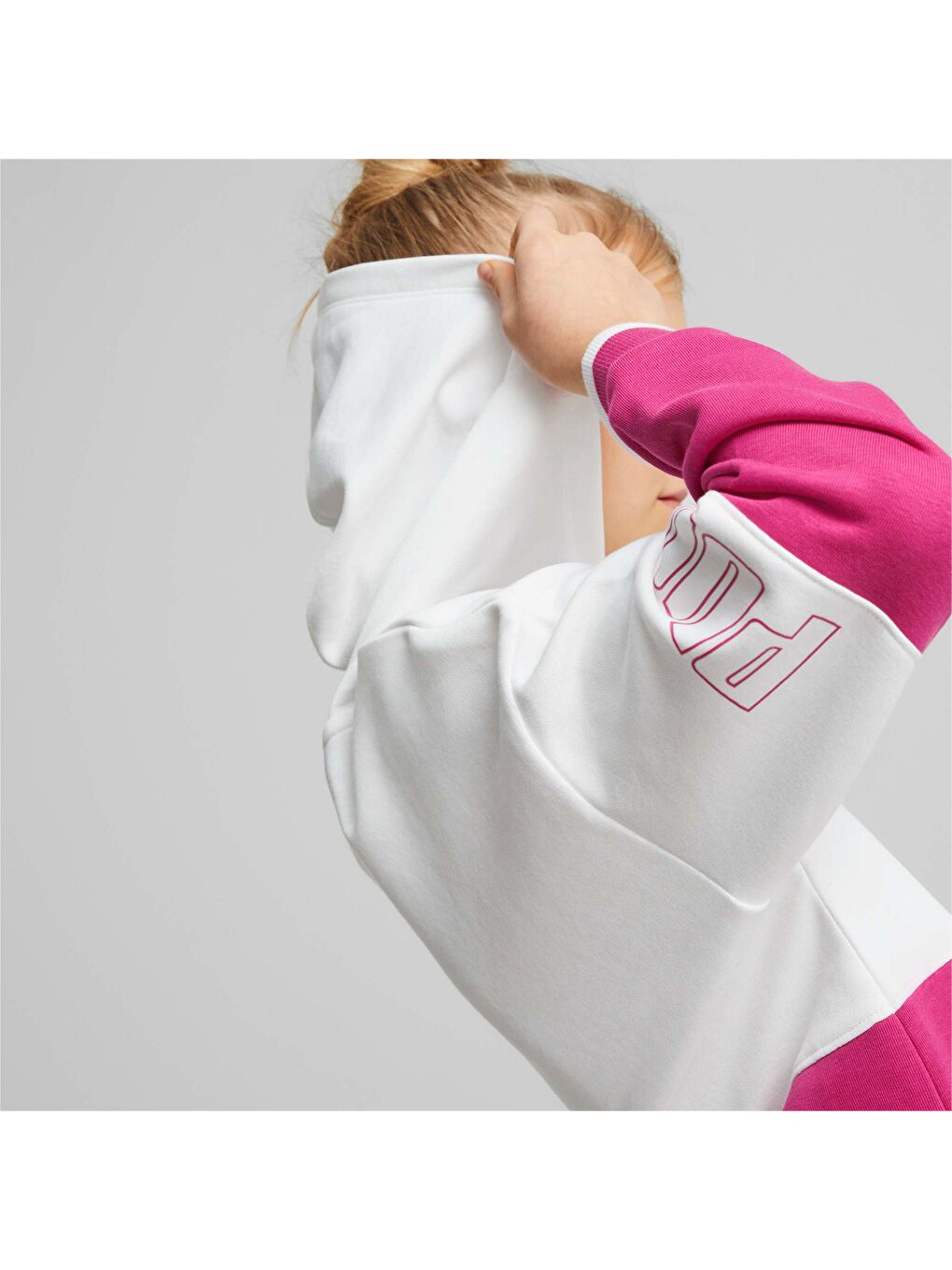 Beyaz Power Colour Block Genç Kapüşonlu SWEATSHIRT-4