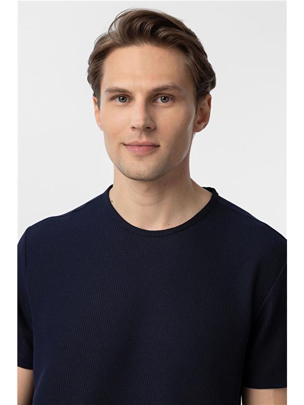 Lacivert Slim Armürlü Bisiklet Yaka Tişört-3