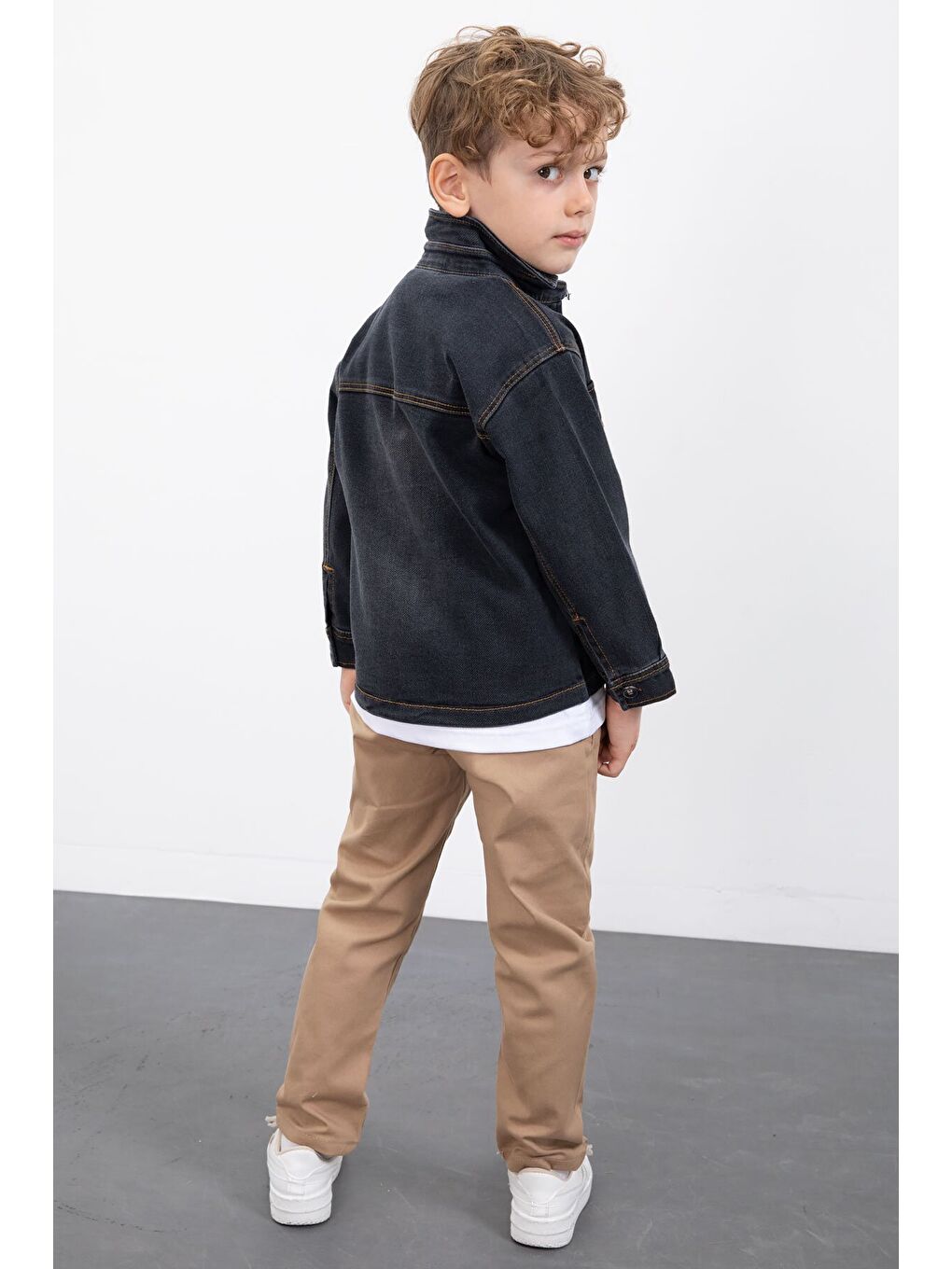 Gri Füme Fermuarlı Jean Ceketli Erkek Çocuk Pantolonlu 3lü Takım 23389-4