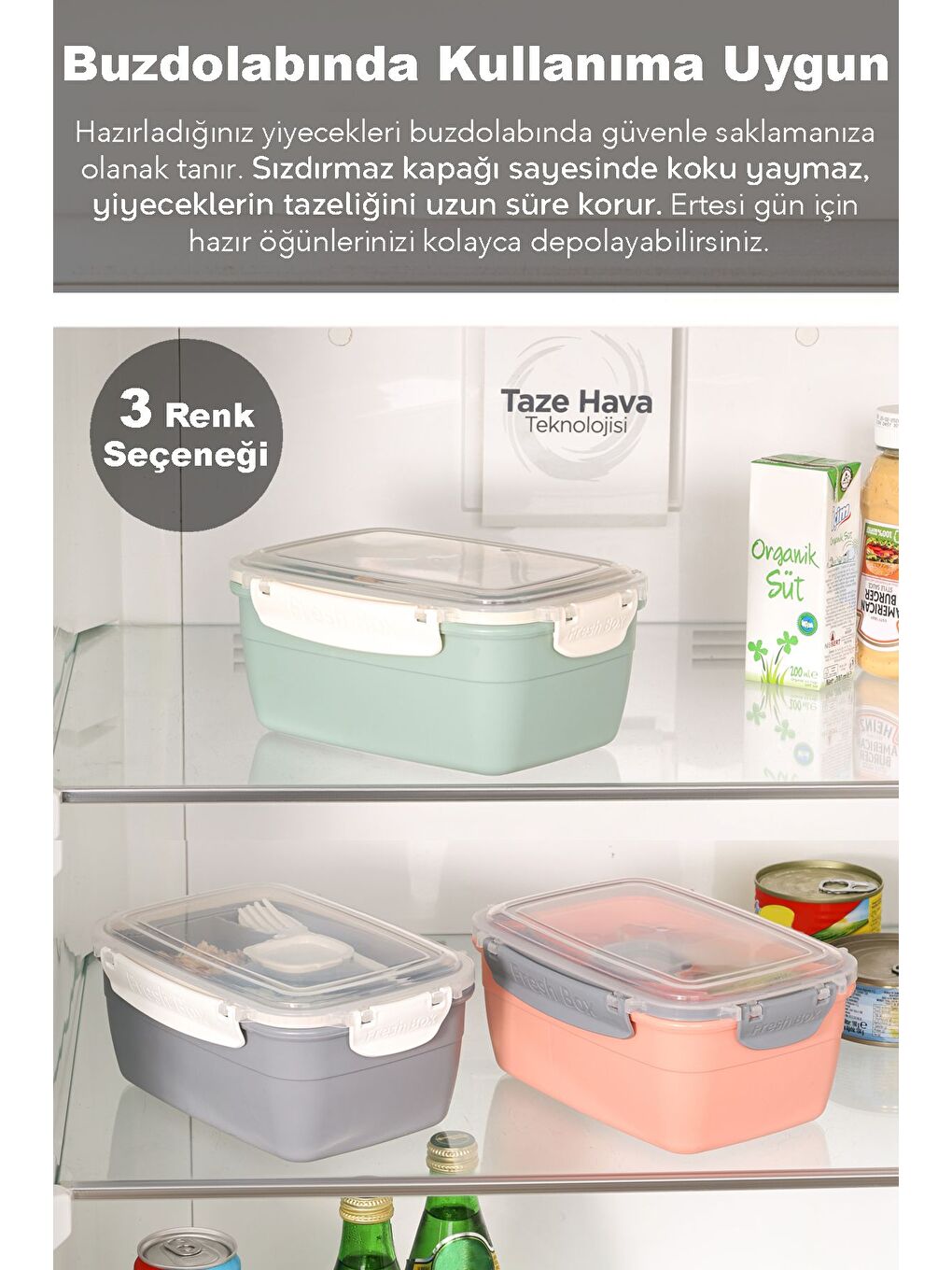 2 Katlı Kilitli Kapak Yemek Kabı Bölmeli Lunch Box Diyet Beslenme Kutusu Sosluk Çatal Kaşık Yeşil-3