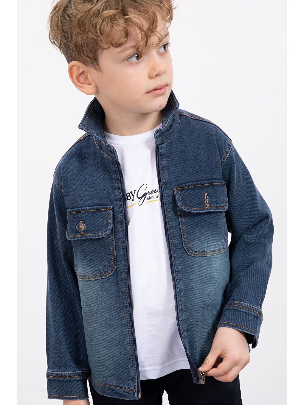 Lacivert Fermuarlı Jean Ceketli Erkek Çocuk Pantolonlu 3lü Takım 23388-1