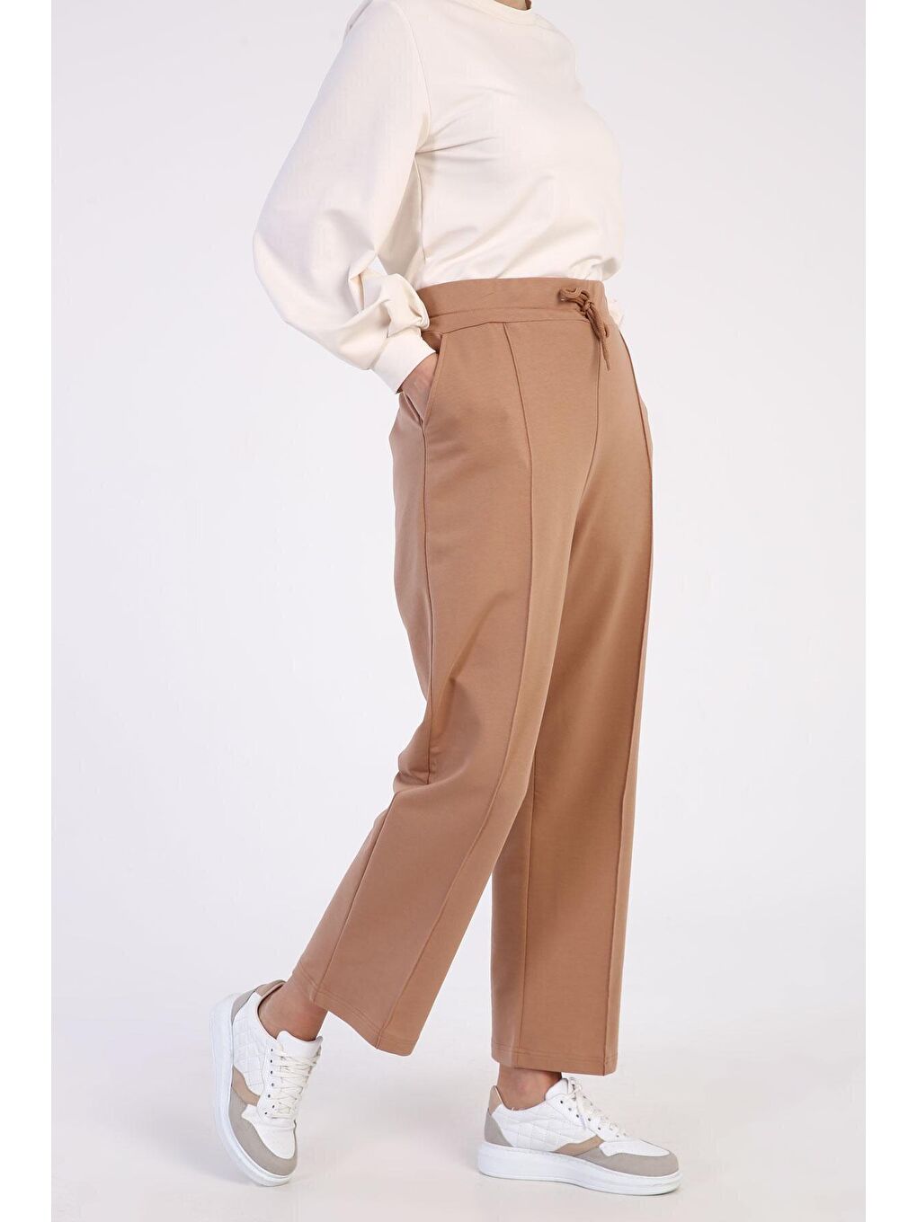 Koyu Bej Büyük Beden Cepli Eşofman Altı-3