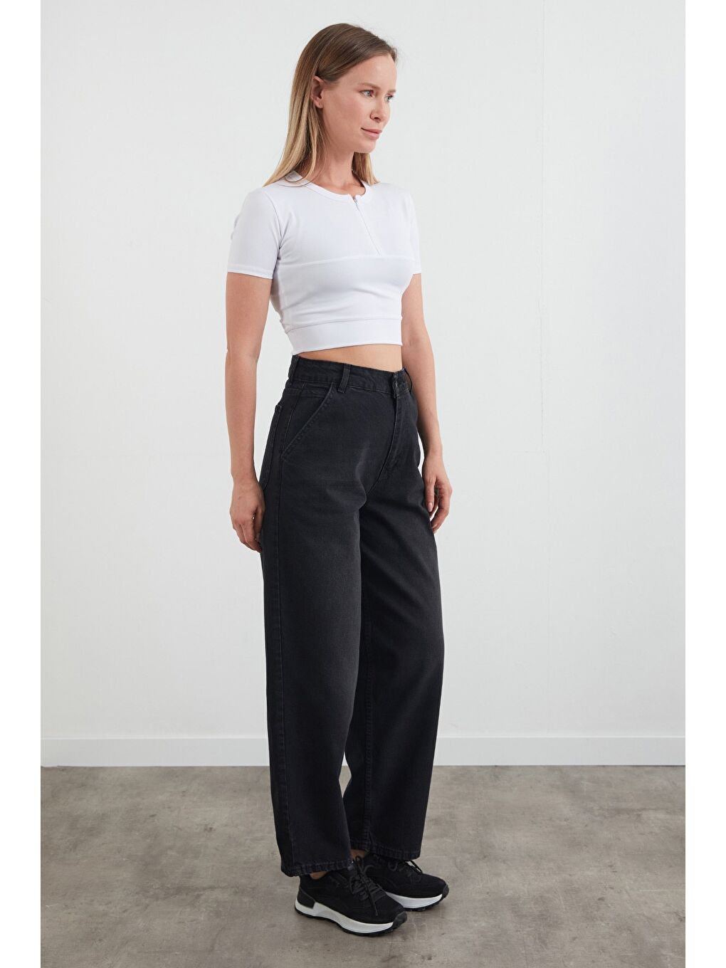 Siyah Fermuarlı Şalvar Jean-2