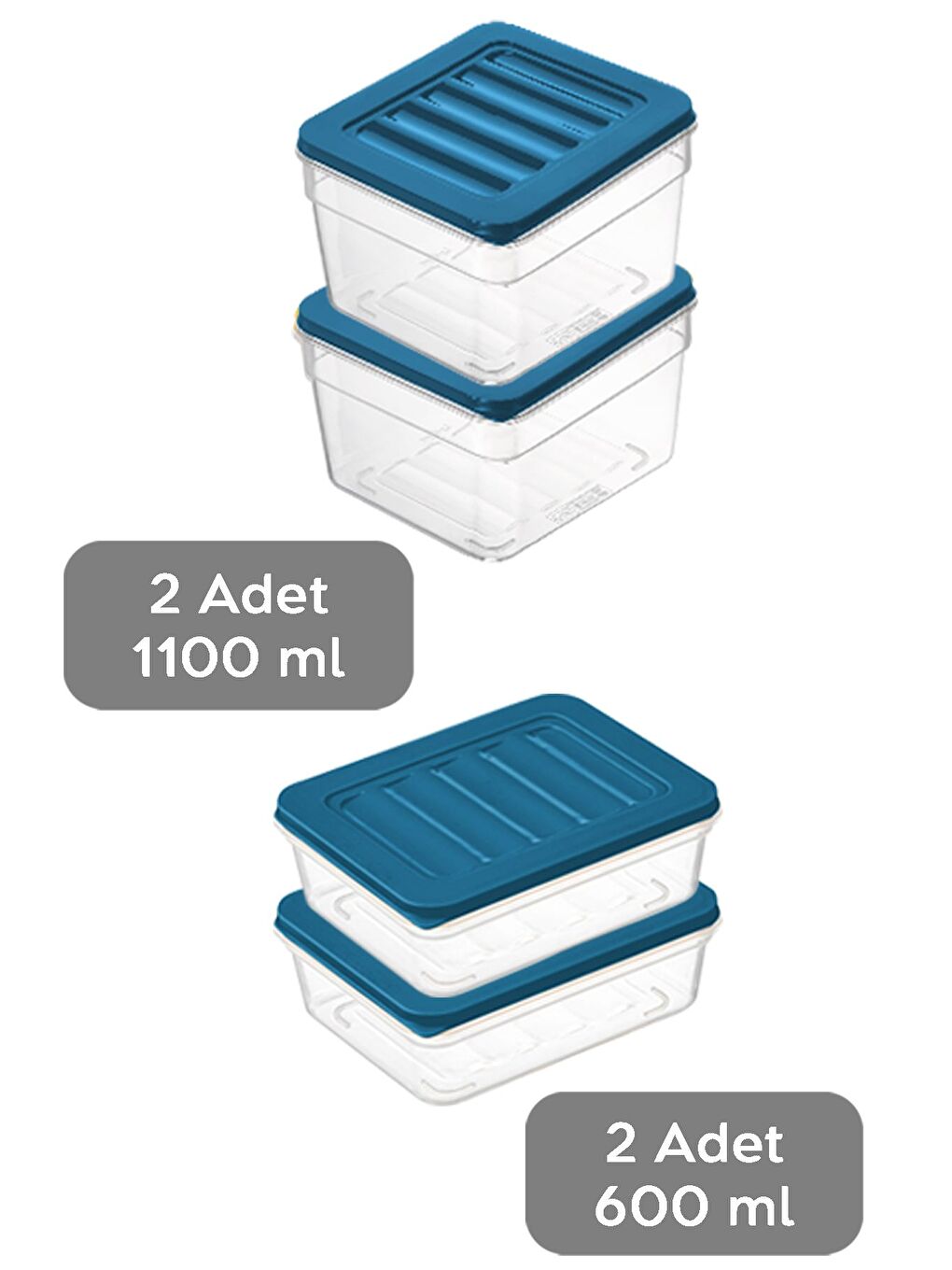 4lü Buzdolabı Organizer Set Düzenleyici Saklama Kabı Derin ve Sığ Mikrodalga Difriz Kabı S Mavi-1