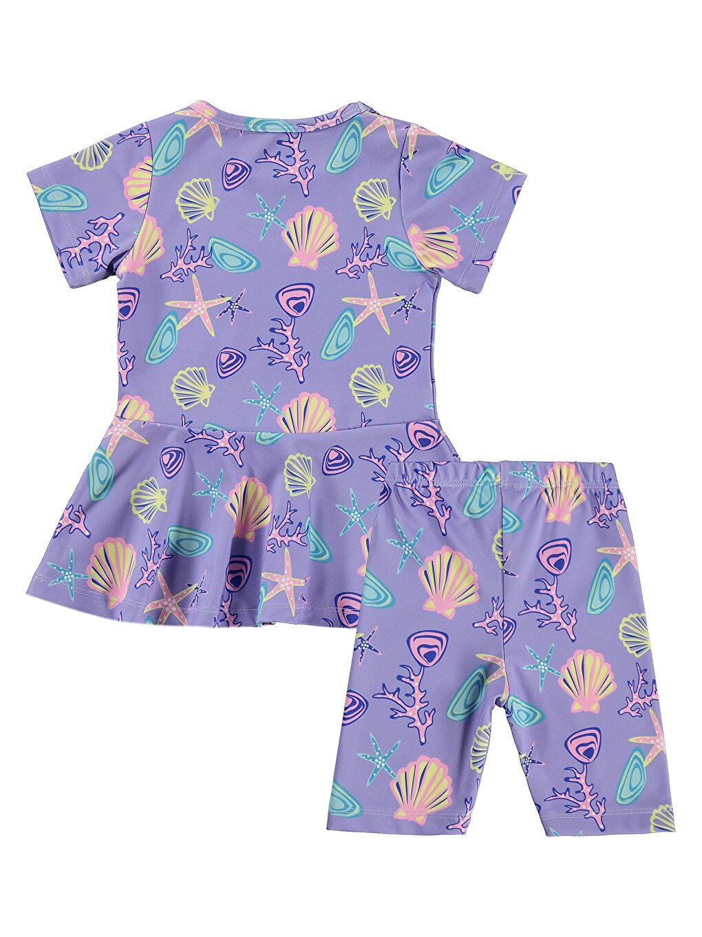 Girls Deniz Kabuğu Baskılı 2-12 Yaş Mayo Set - Lila-2