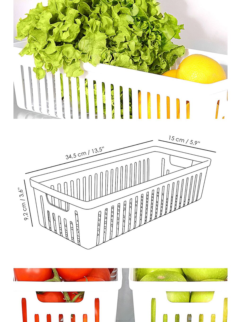 2 Adet Buzdolabı Düzenleyici Sepet Dolap İçi Meyve Sebze Düzenleyici Organizer Saklama Kabı Beyaz-4