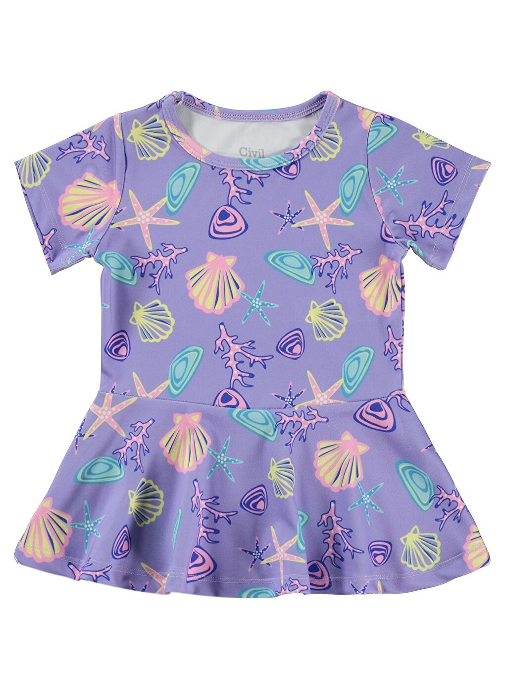 Girls Deniz Kabuğu Baskılı 2-12 Yaş Mayo Set - Lila-3