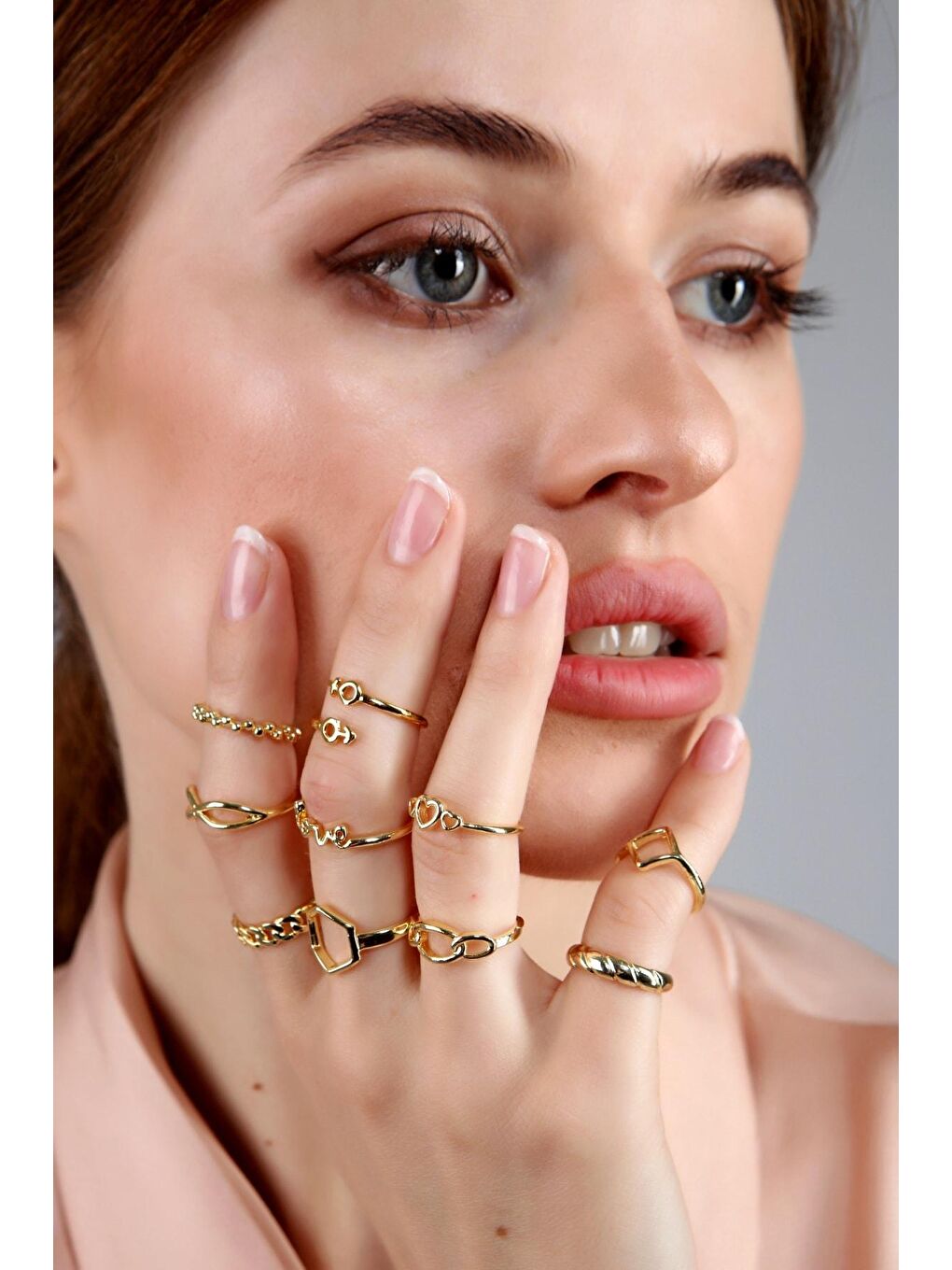 Sarı Kadın Altın Kaplama 10'lu Yüzük Seti-6