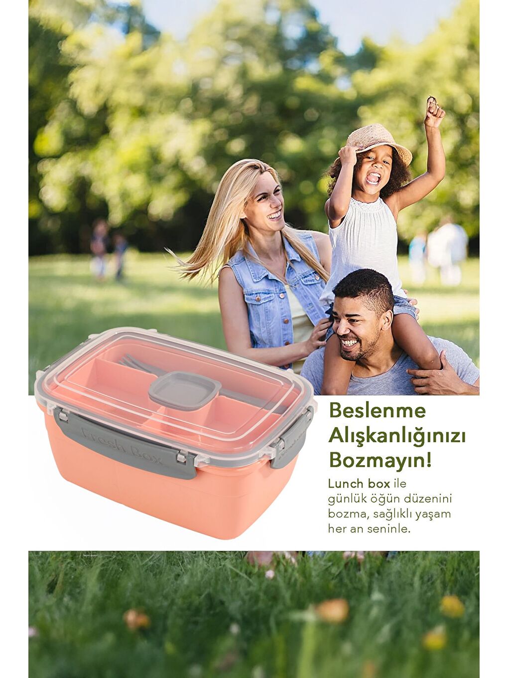 2 Katlı Kilitli Kapak Yemek Kabı Bölmeli Lunch Box Diyet Beslenme Kutusu Sosluk Çatal Kaşık Pembe-5