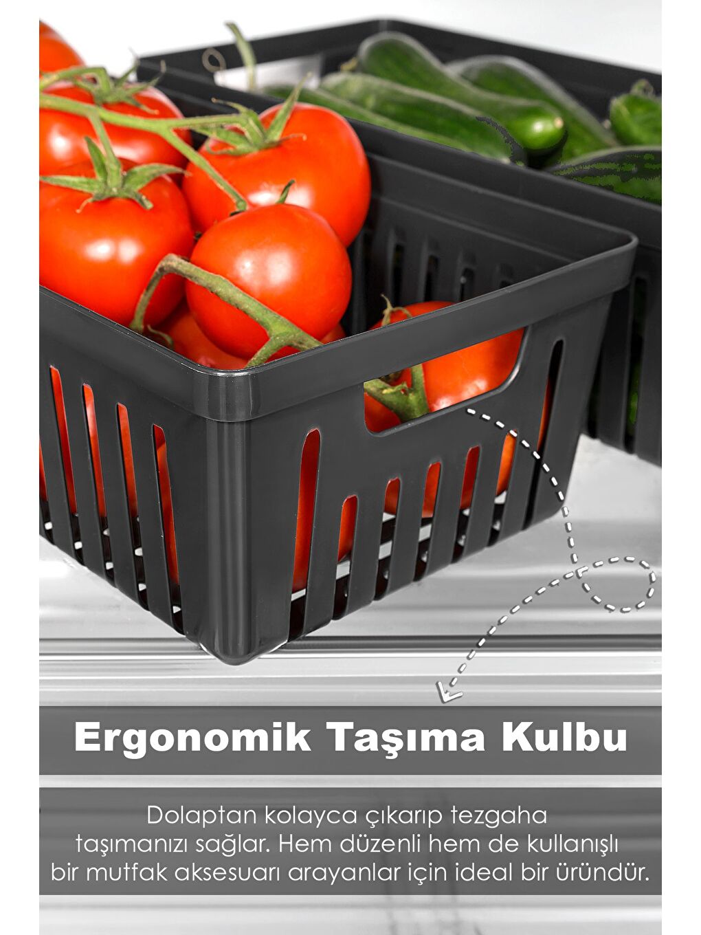 3 Adet Buzdolabı Düzenleyici Sepet Dolap İçi Meyve Sebze Düzenleyici Organizer Saklama Kabı Siyah-1