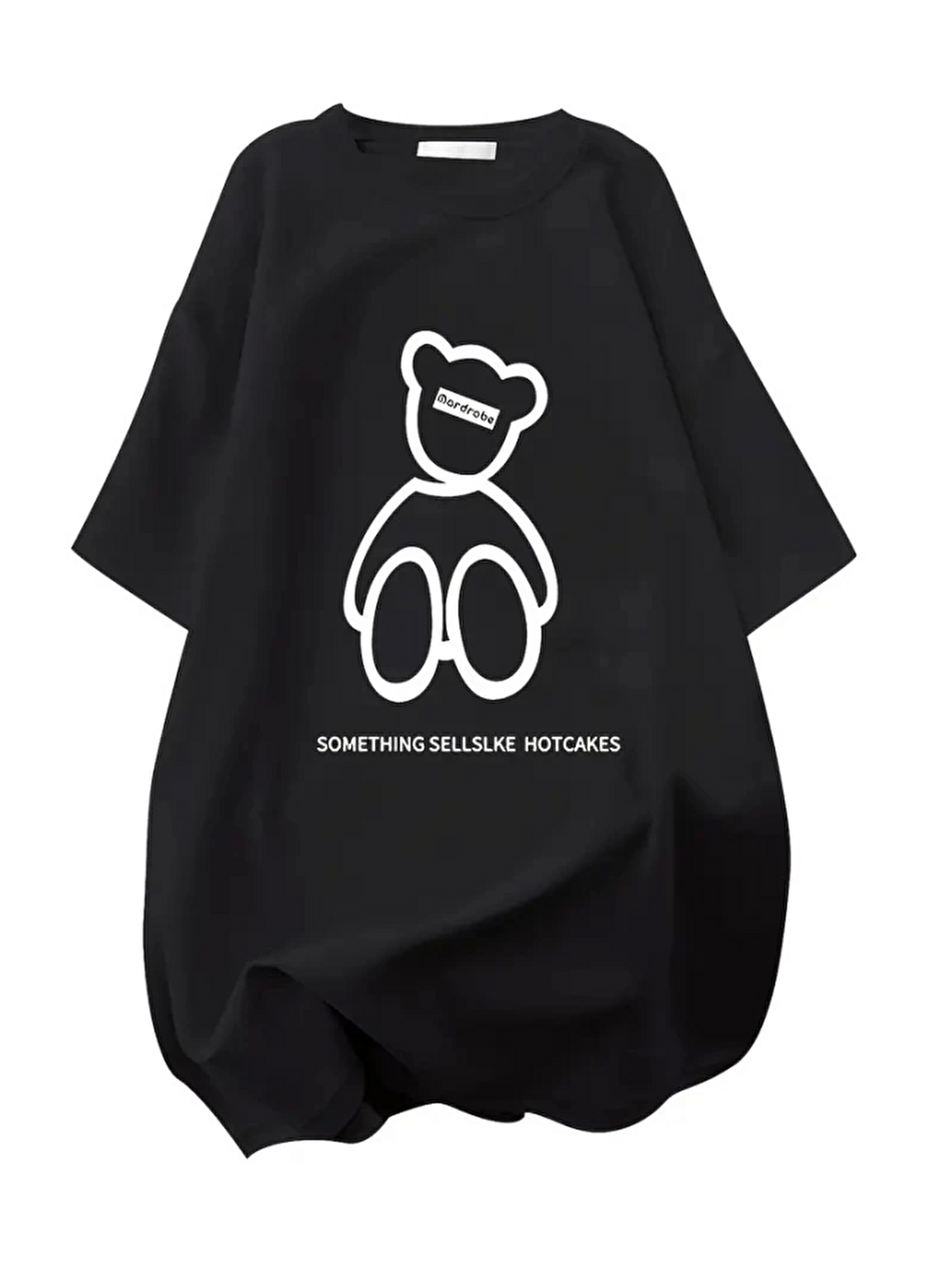 Baskılı Oversize Bisiklet Yaka T-shirt - Siyah-2