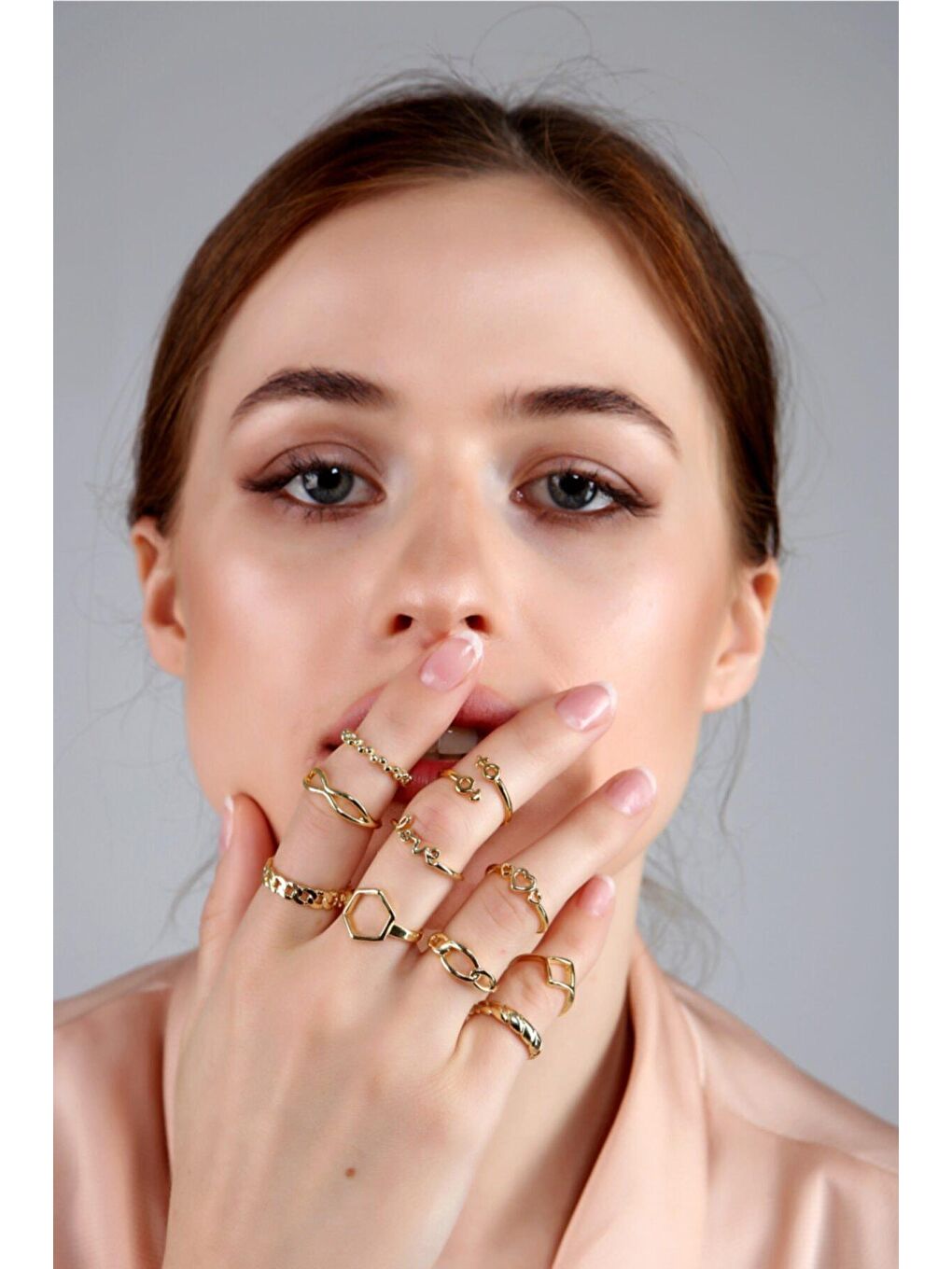 Sarı Kadın Altın Kaplama 10'lu Yüzük Seti-7